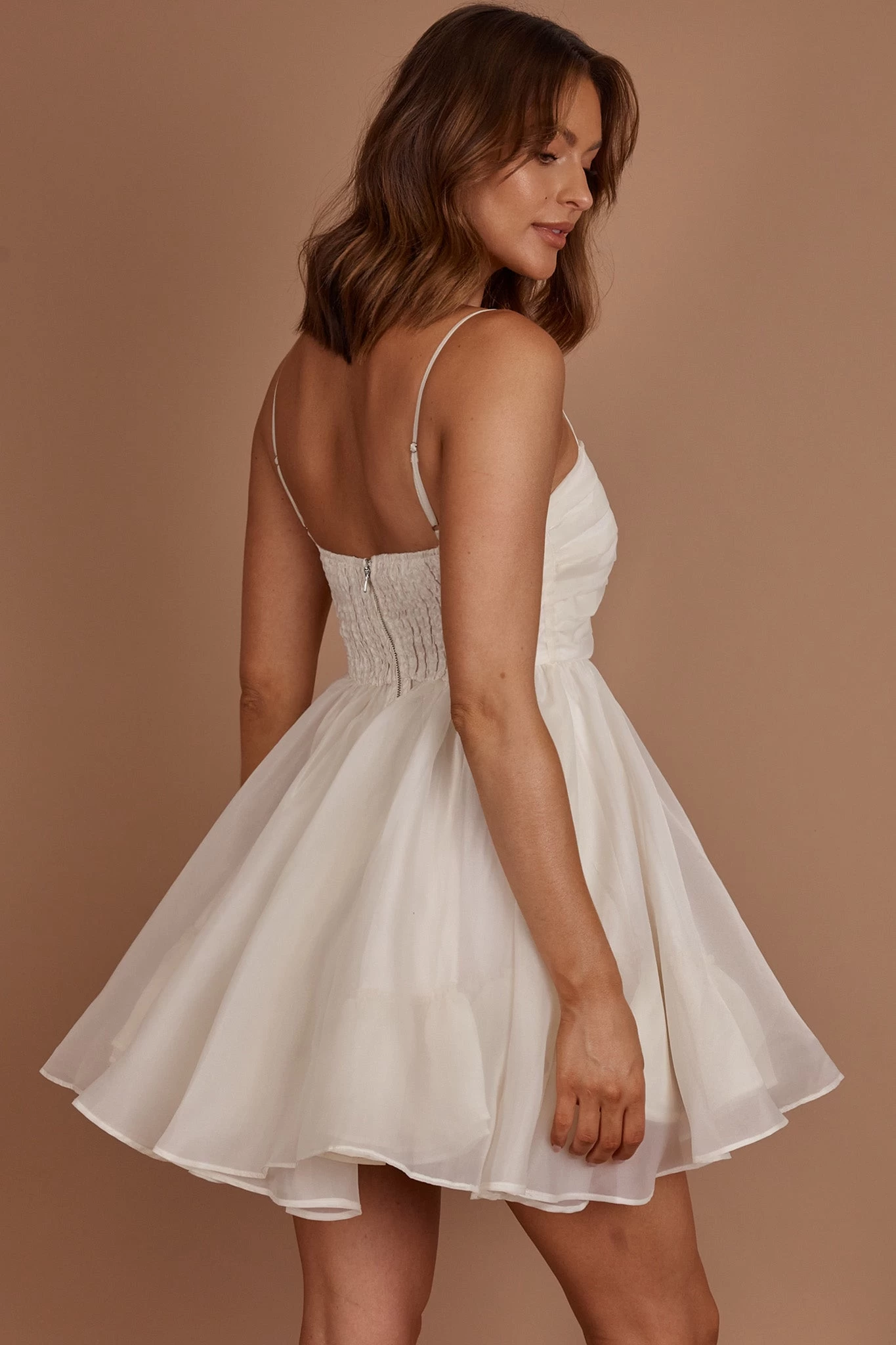 Elyse Pleated Bodice Party Dress Cream - Image 14