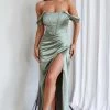 Novara Corset Bust Satin Dress Olive