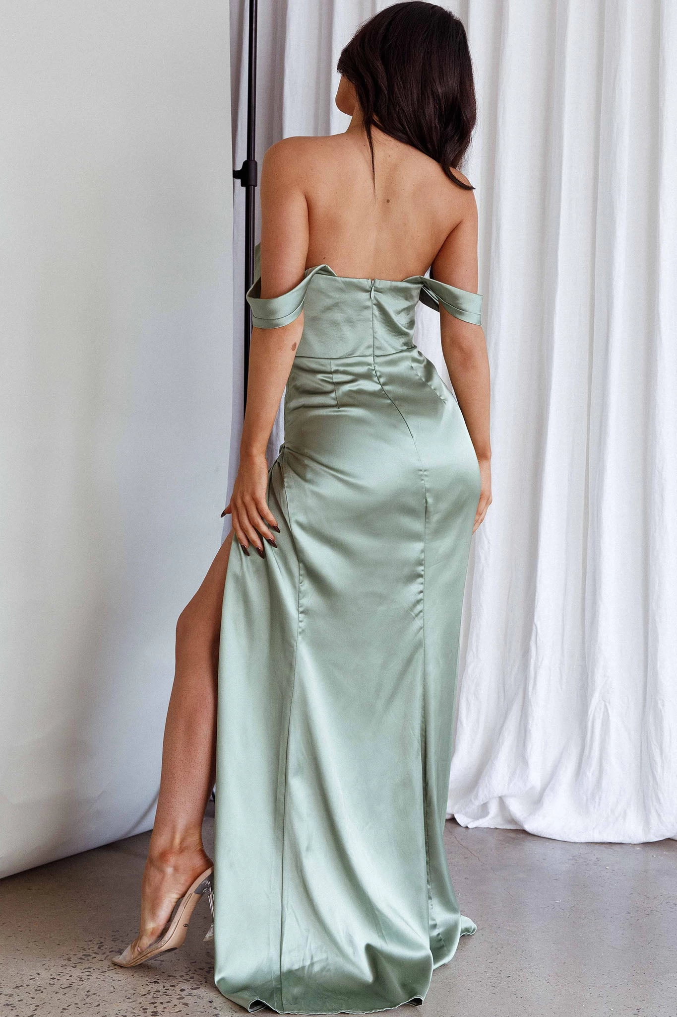 Novara Corset Bust Satin Dress Olive - Image 2