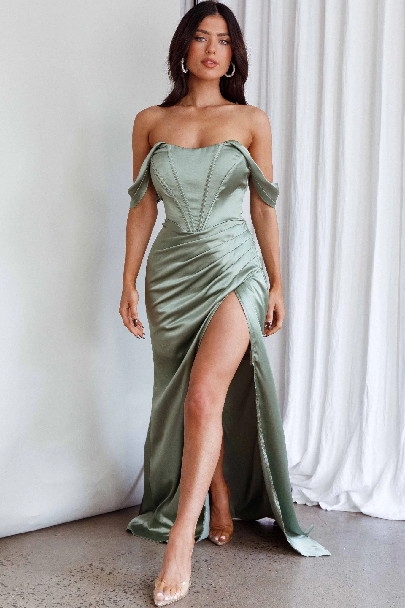 Novara Corset Bust Satin Dress Olive - Image 5