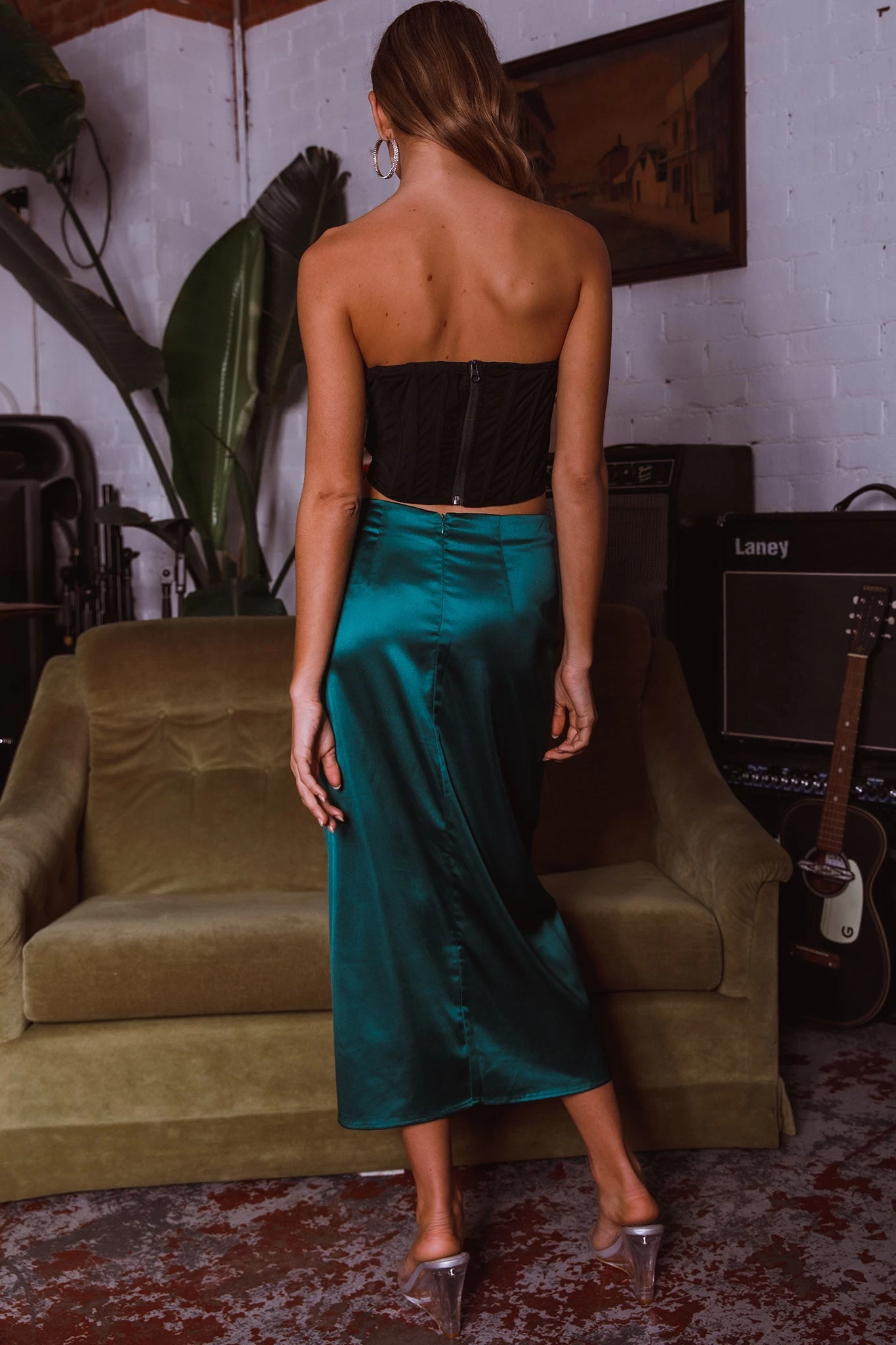 On The Money Gathered Midi Skirt Green - Image 2
