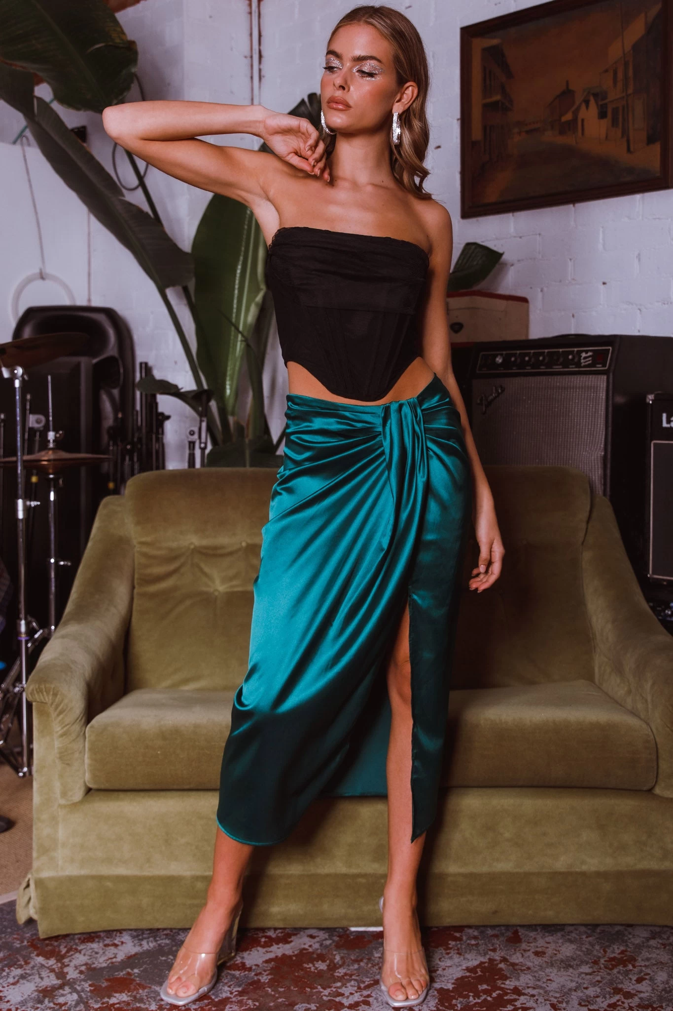 On The Money Gathered Midi Skirt Green - Image 5