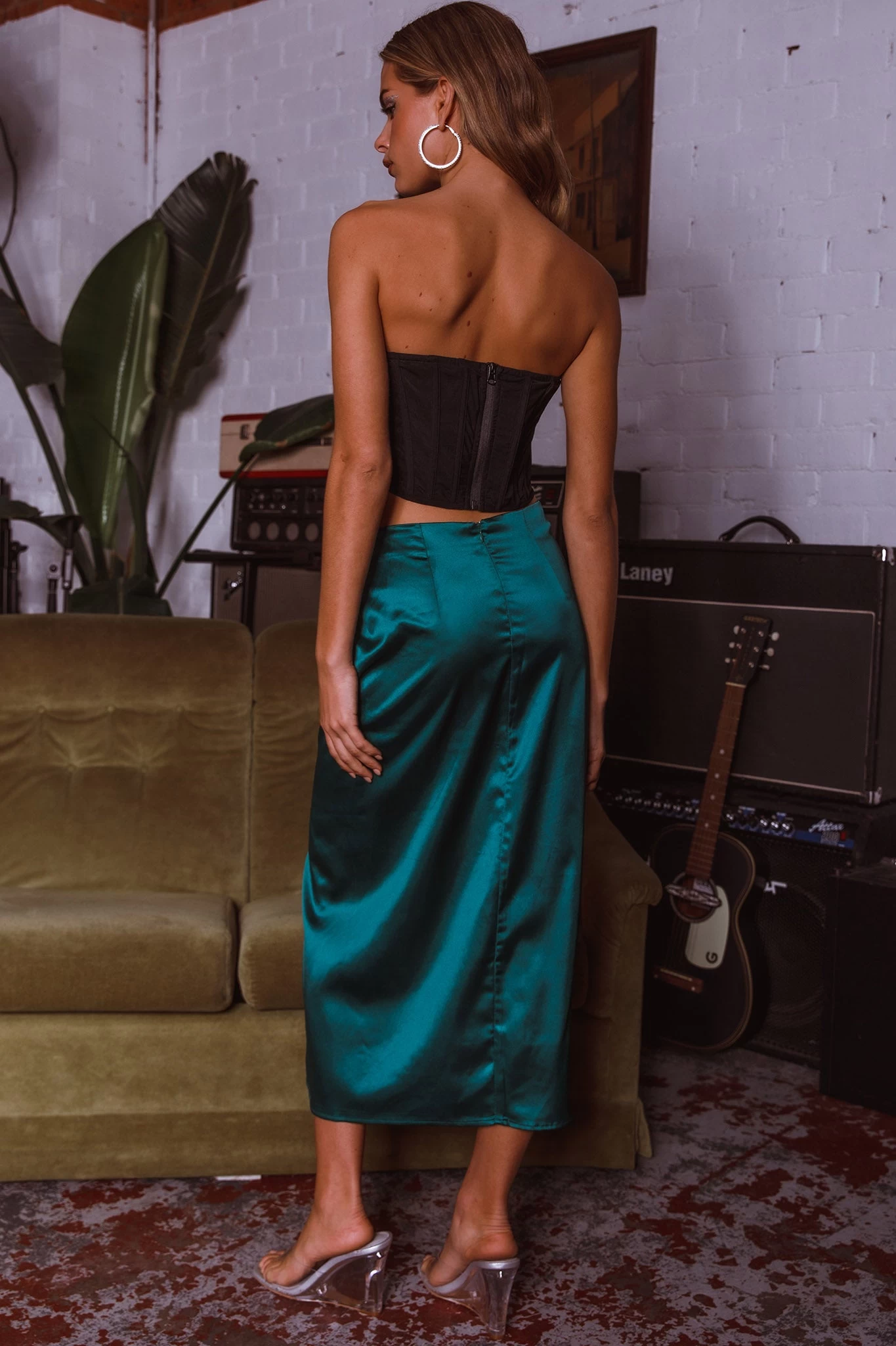 On The Money Gathered Midi Skirt Green - Image 6