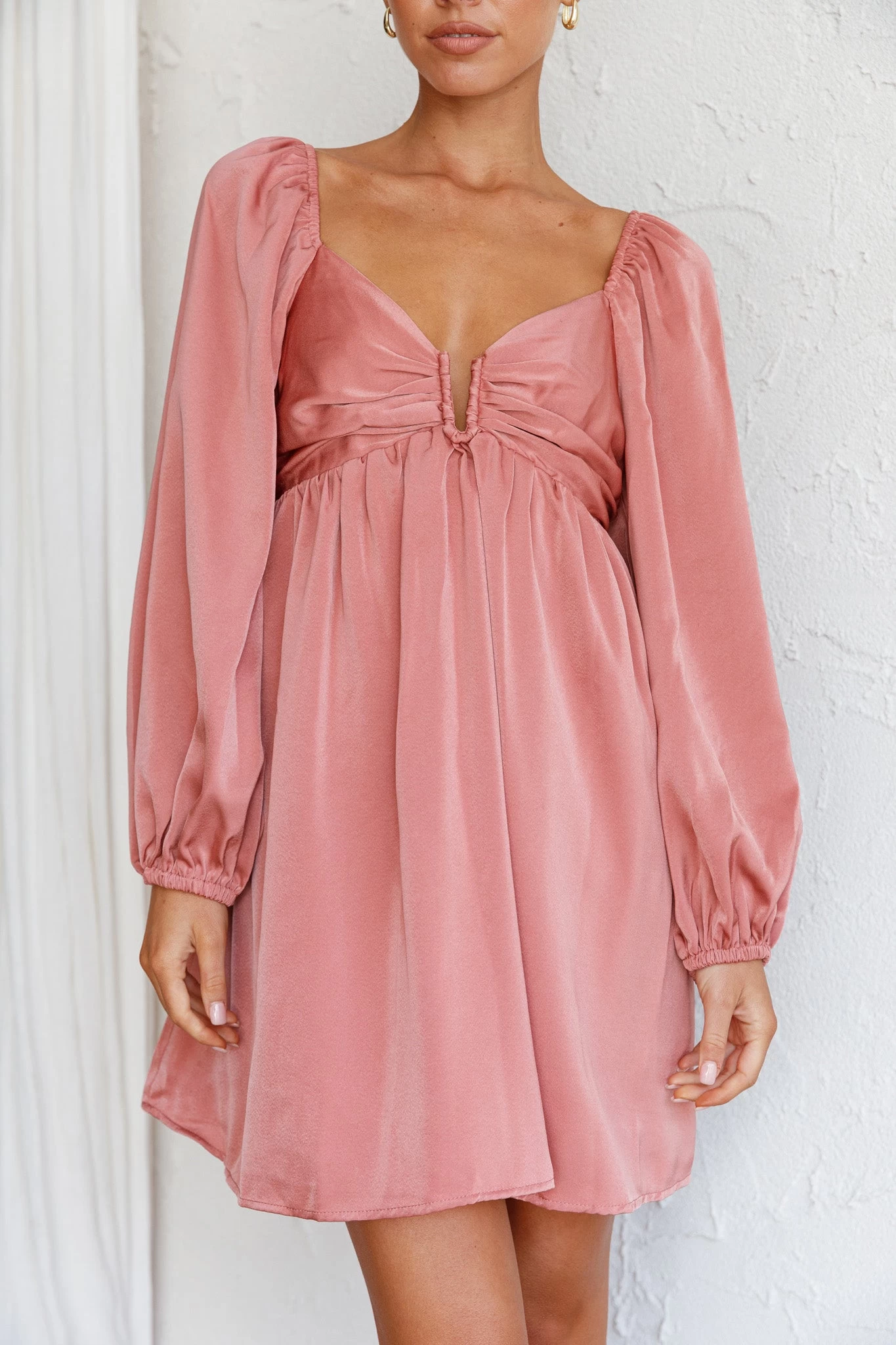 Tansy Long Sleeve Babydoll Dress Rose - Image 9