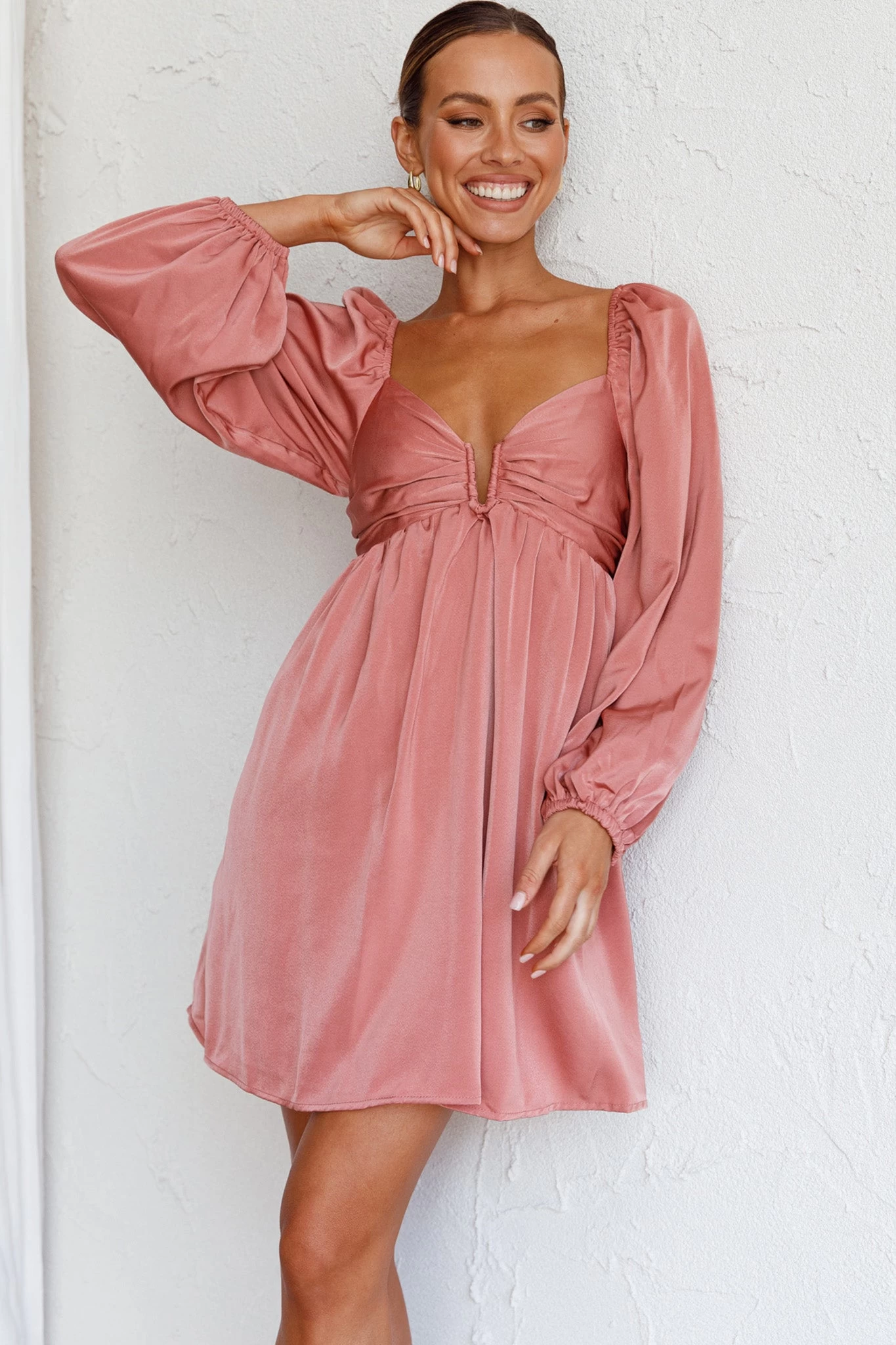 Tansy Long Sleeve Babydoll Dress Rose - Image 8