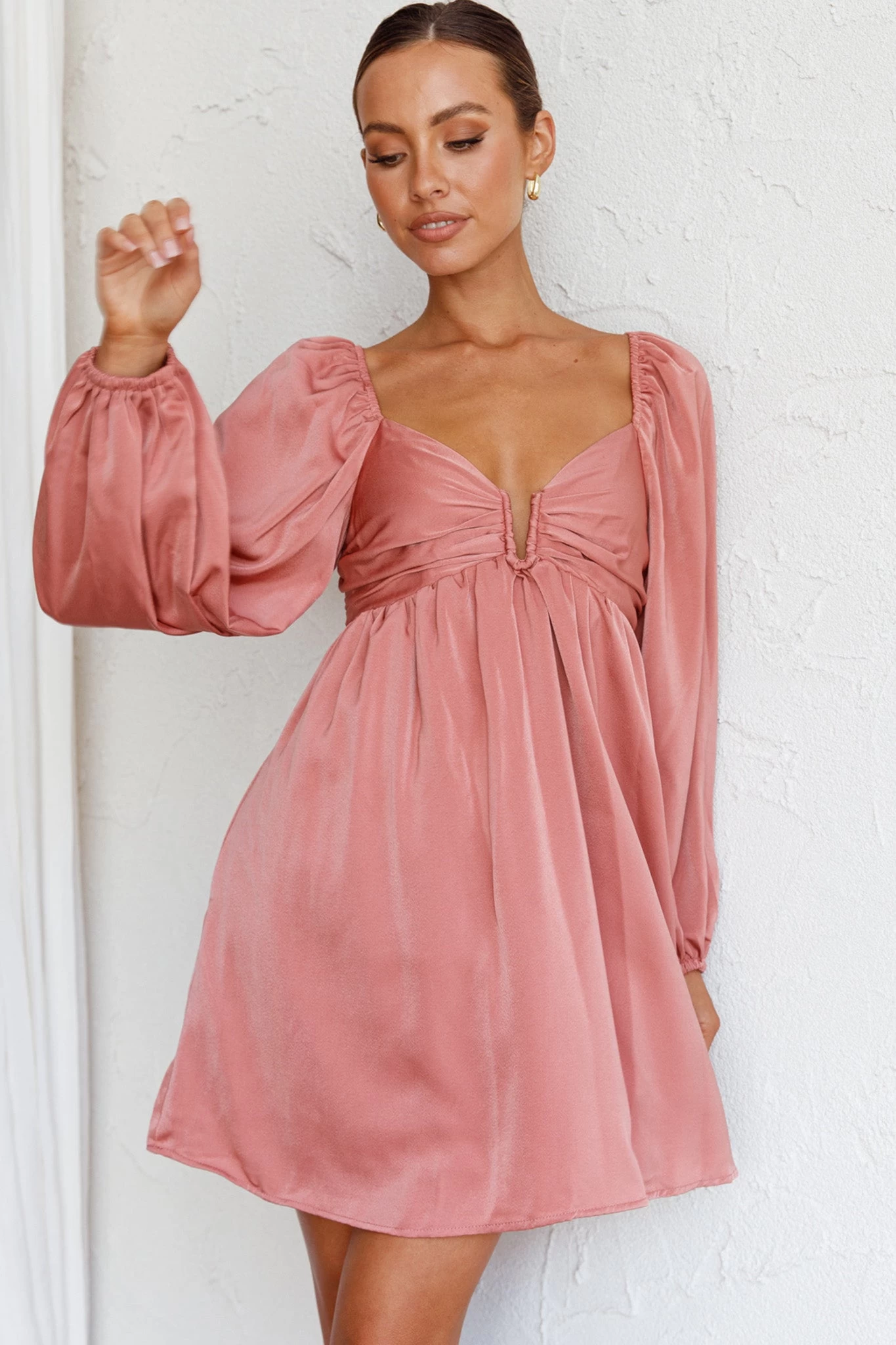 Tansy Long Sleeve Babydoll Dress Rose - Image 4