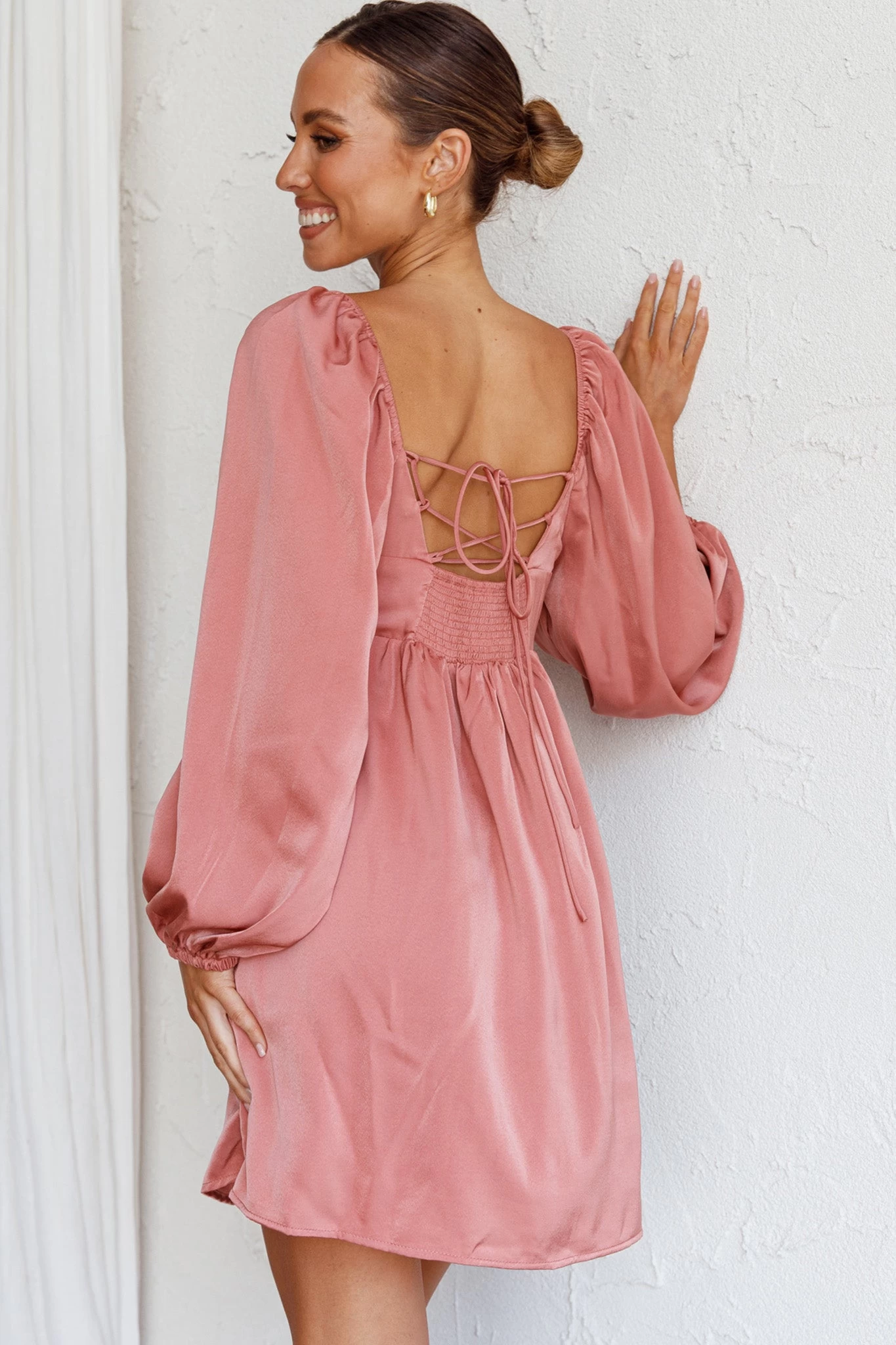 Tansy Long Sleeve Babydoll Dress Rose - Image 2