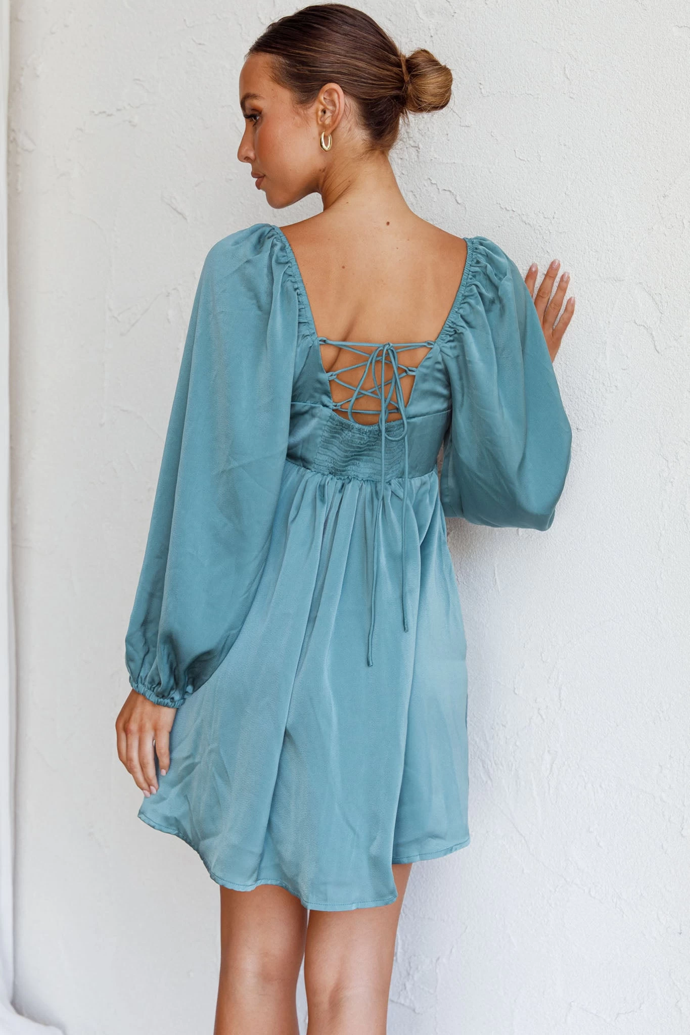 Tansy Long Sleeve Babydoll Dress Teal - Image 3
