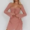 Etta Drawstring Long Sleeve Mini Dress Blush