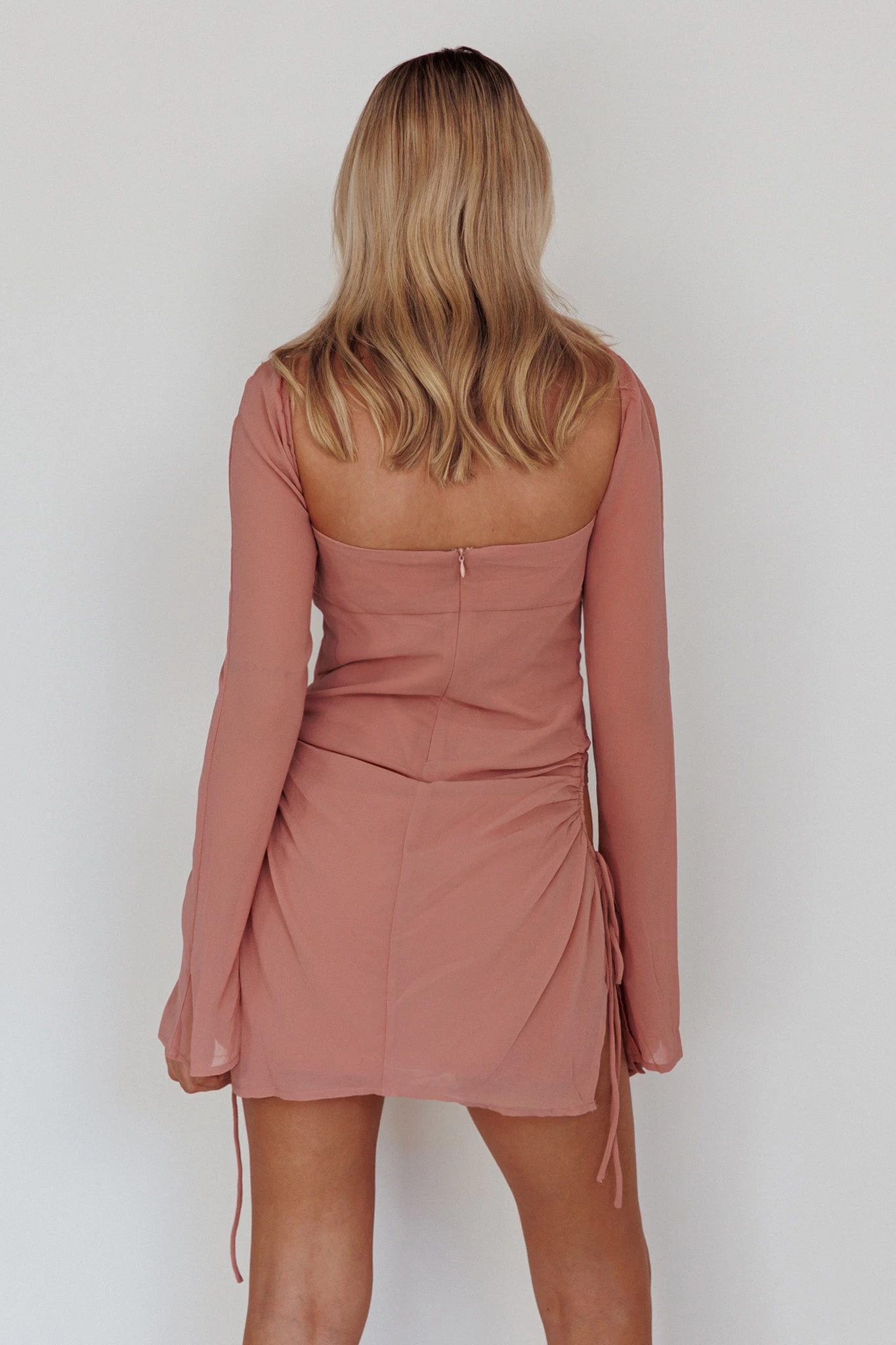Etta Drawstring Long Sleeve Mini Dress Blush - Image 2