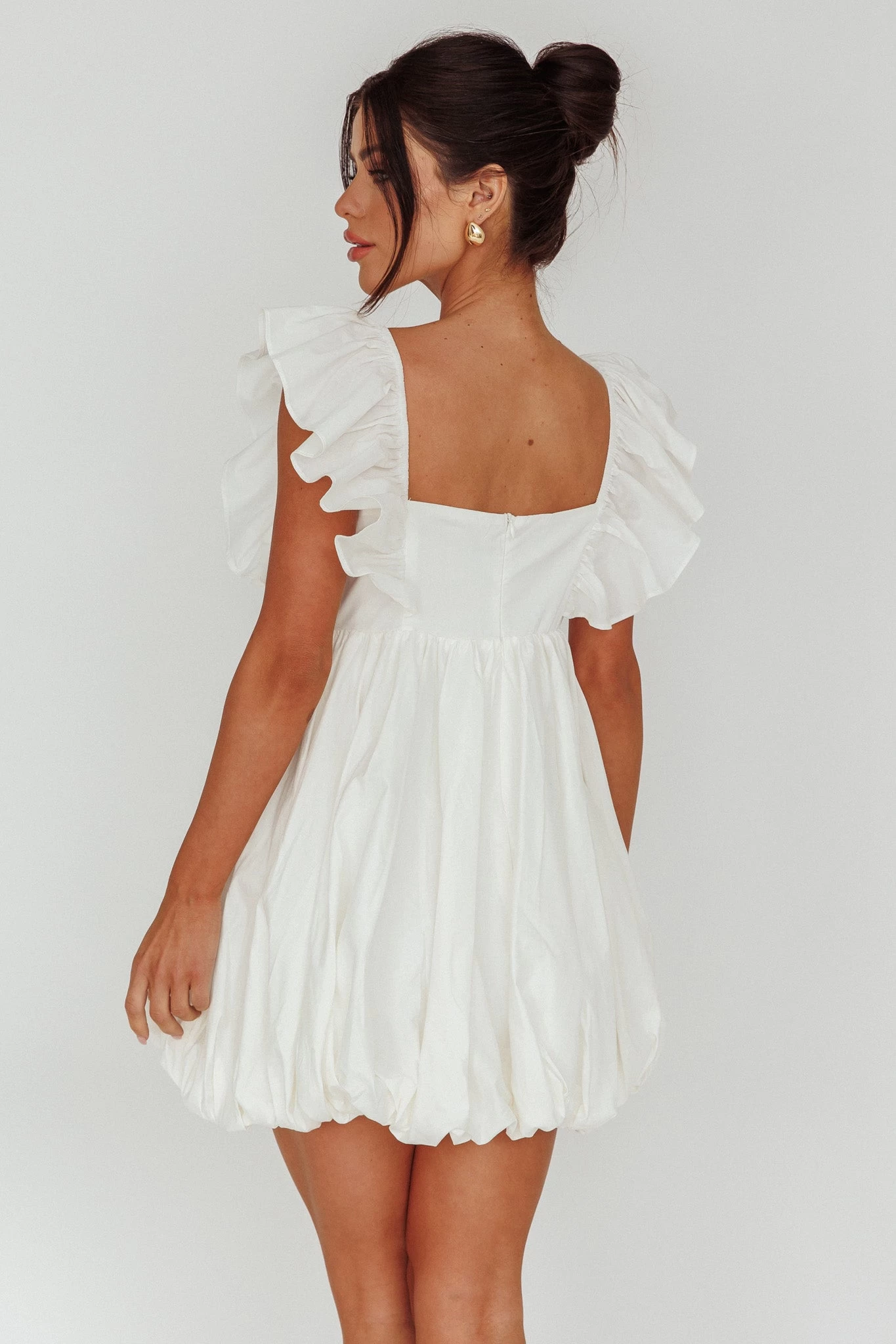 Horoscope Bubble Hem Mini Dress Ivory - Image 2