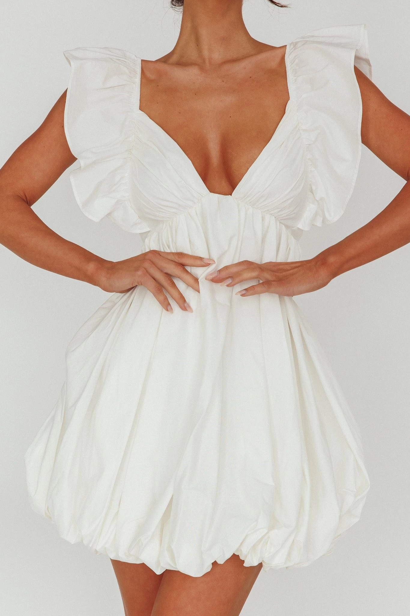 Horoscope Bubble Hem Mini Dress Ivory - Image 4