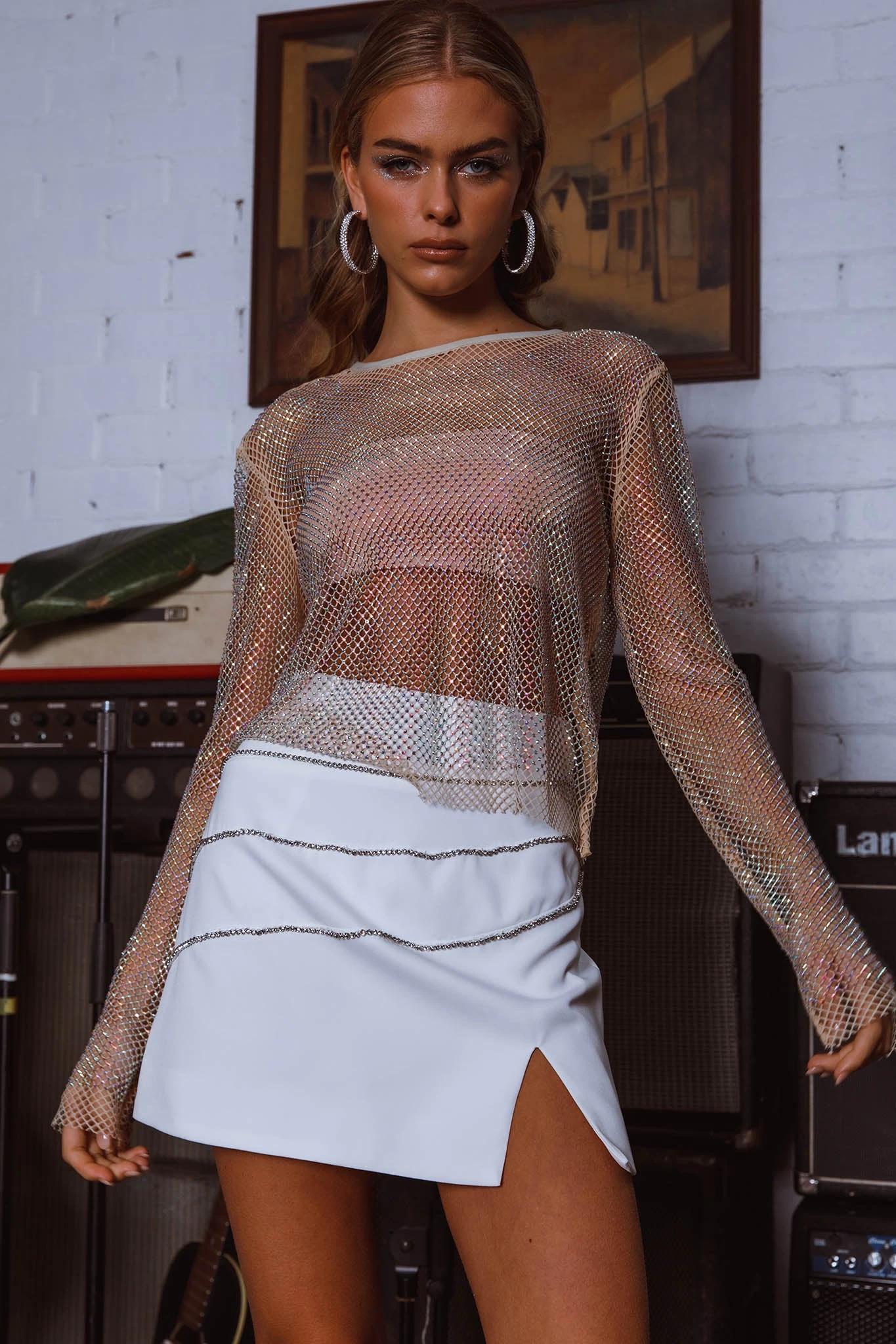 Be Seen Rhinestone Embellished Mini Skirt White - Image 4