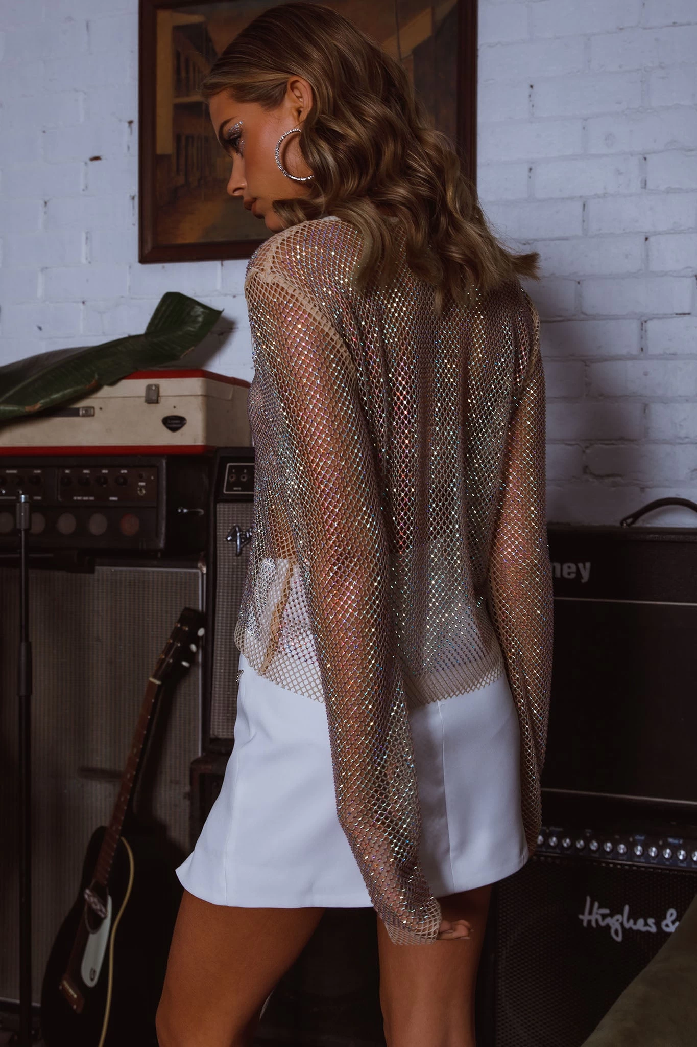 Be Seen Rhinestone Embellished Mini Skirt White - Image 7