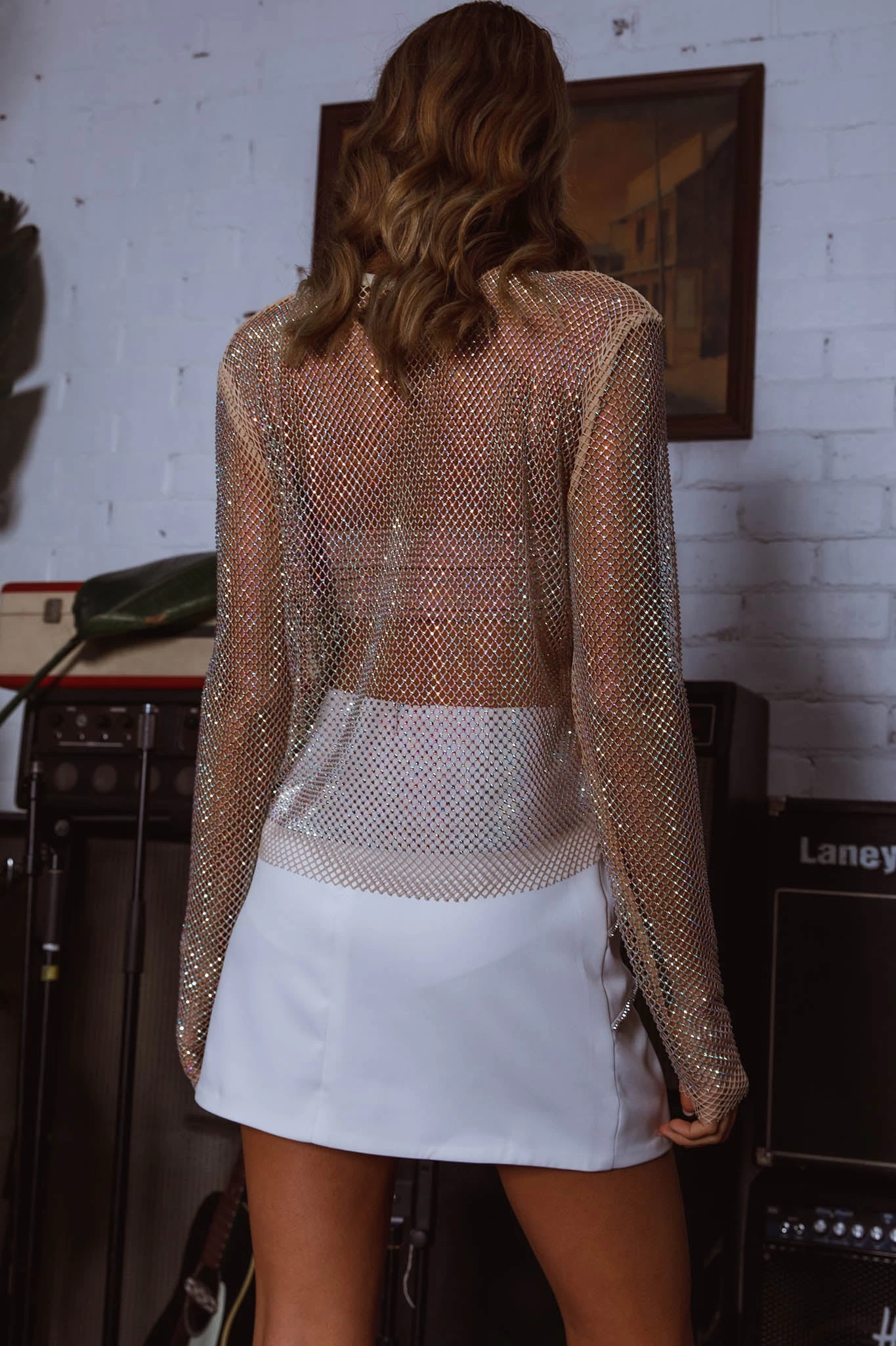 Be Seen Rhinestone Embellished Mini Skirt White - Image 8