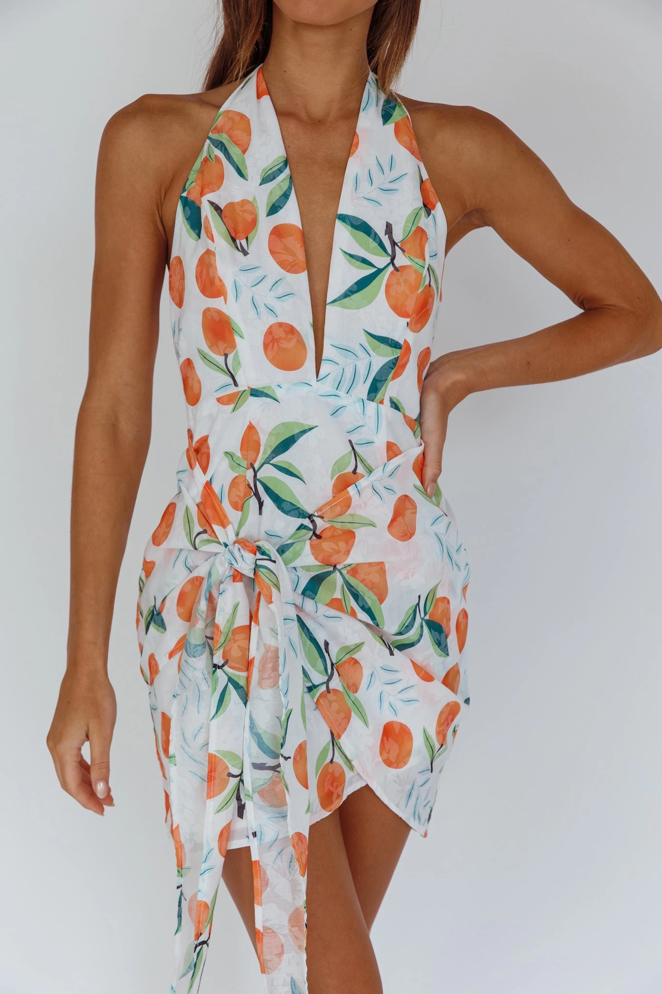 Euro Trip Halter Wrap Mini Dress Orange - Image 4