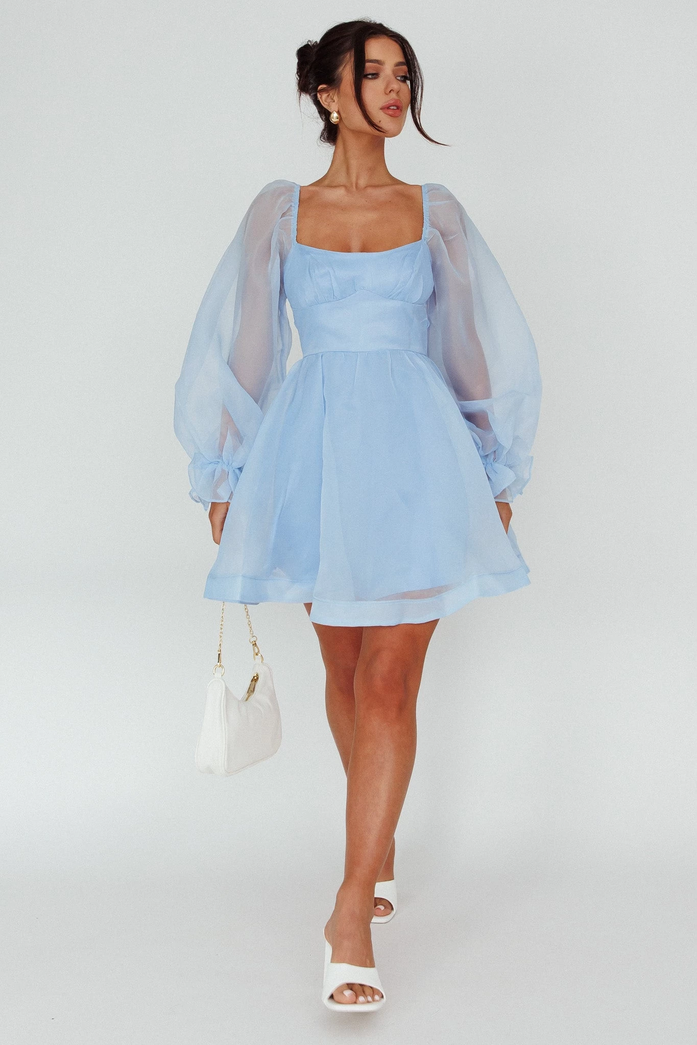 I've Got Sunshine Long Sleeve Mini Dress Light Blue - Image 3