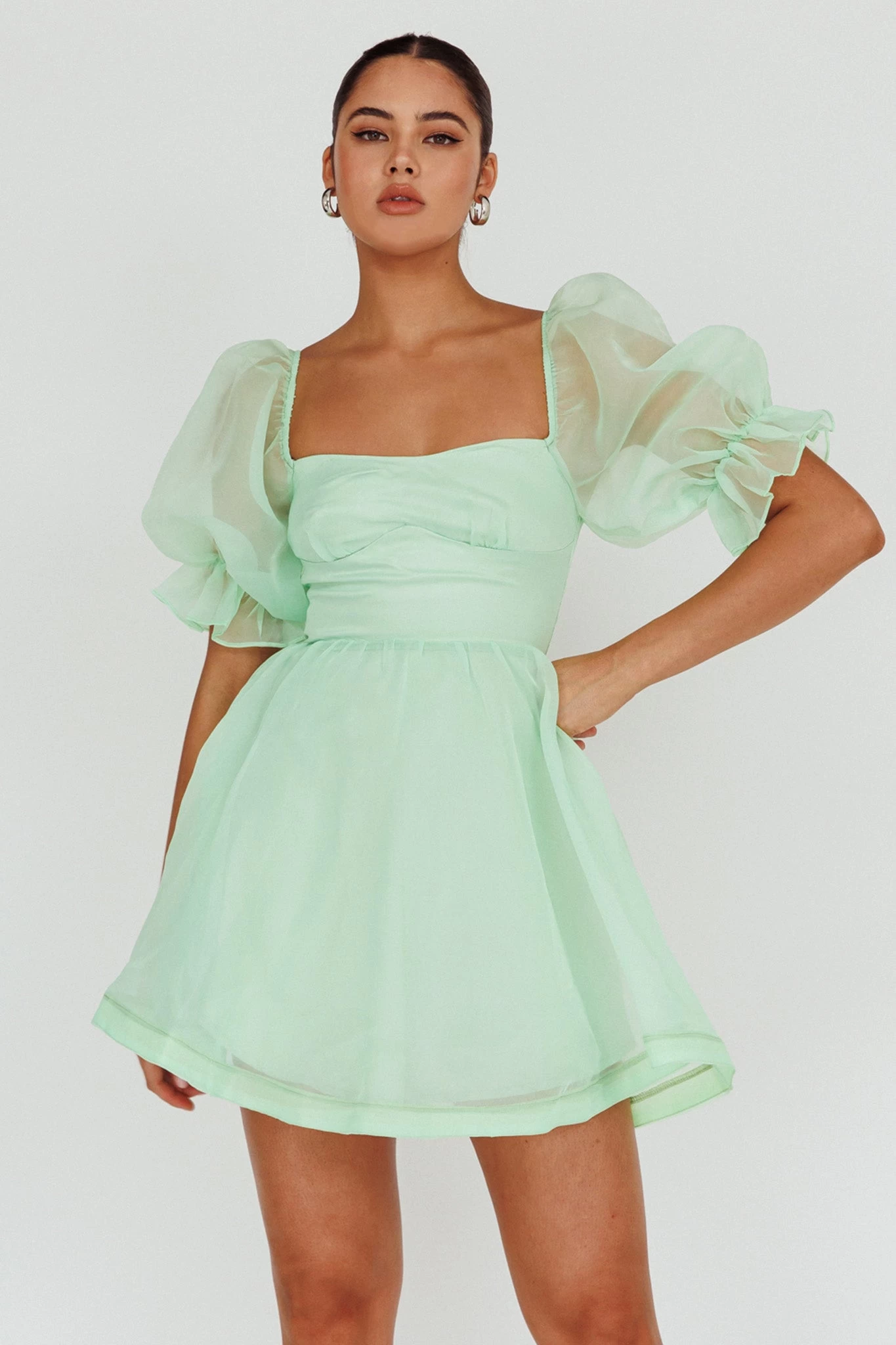 I've Got Sunshine Puff Sleeve Mini Dress Mint - Image 2