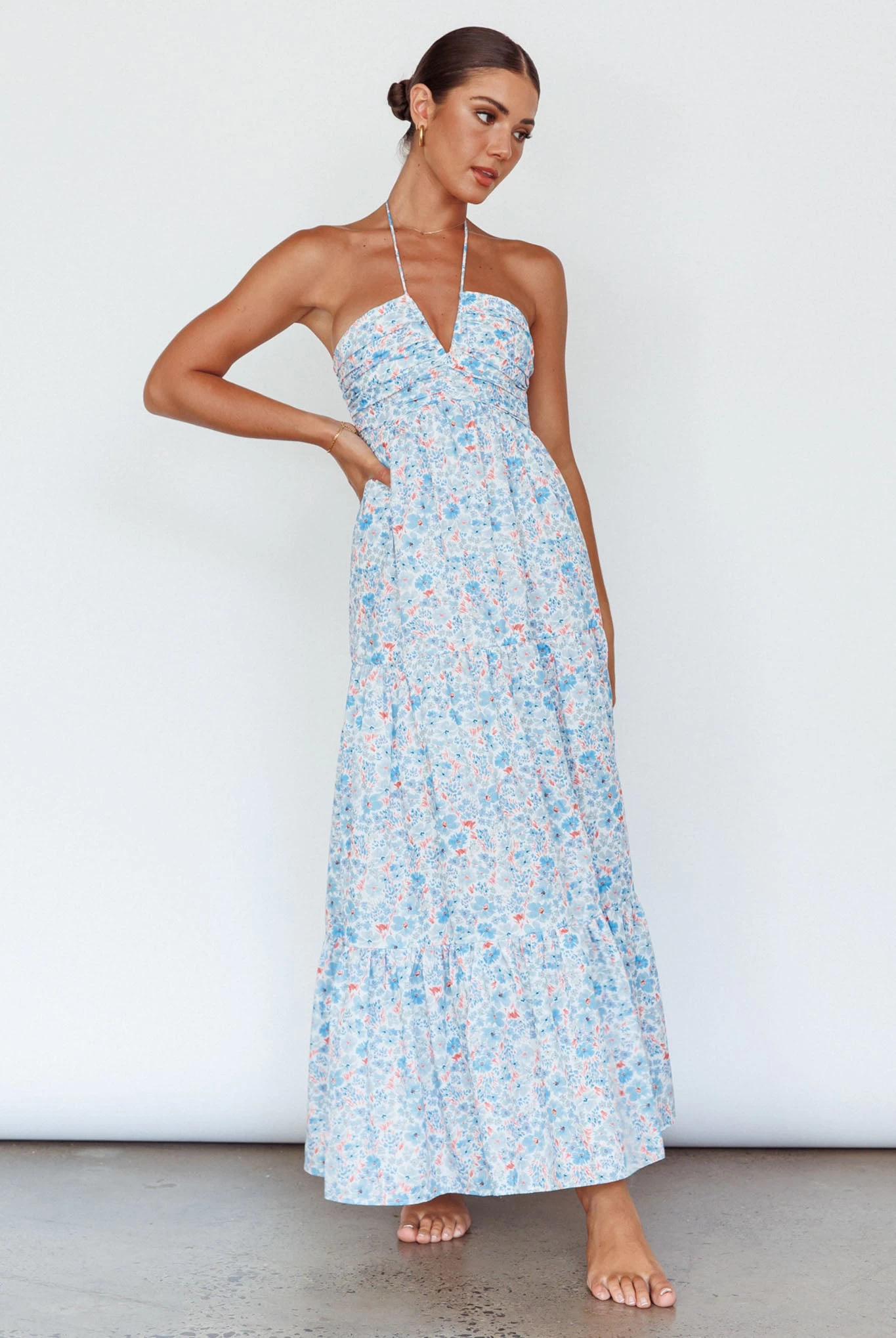 Asiah Halterneck Maxi Dress Flowers Blue - Image 3