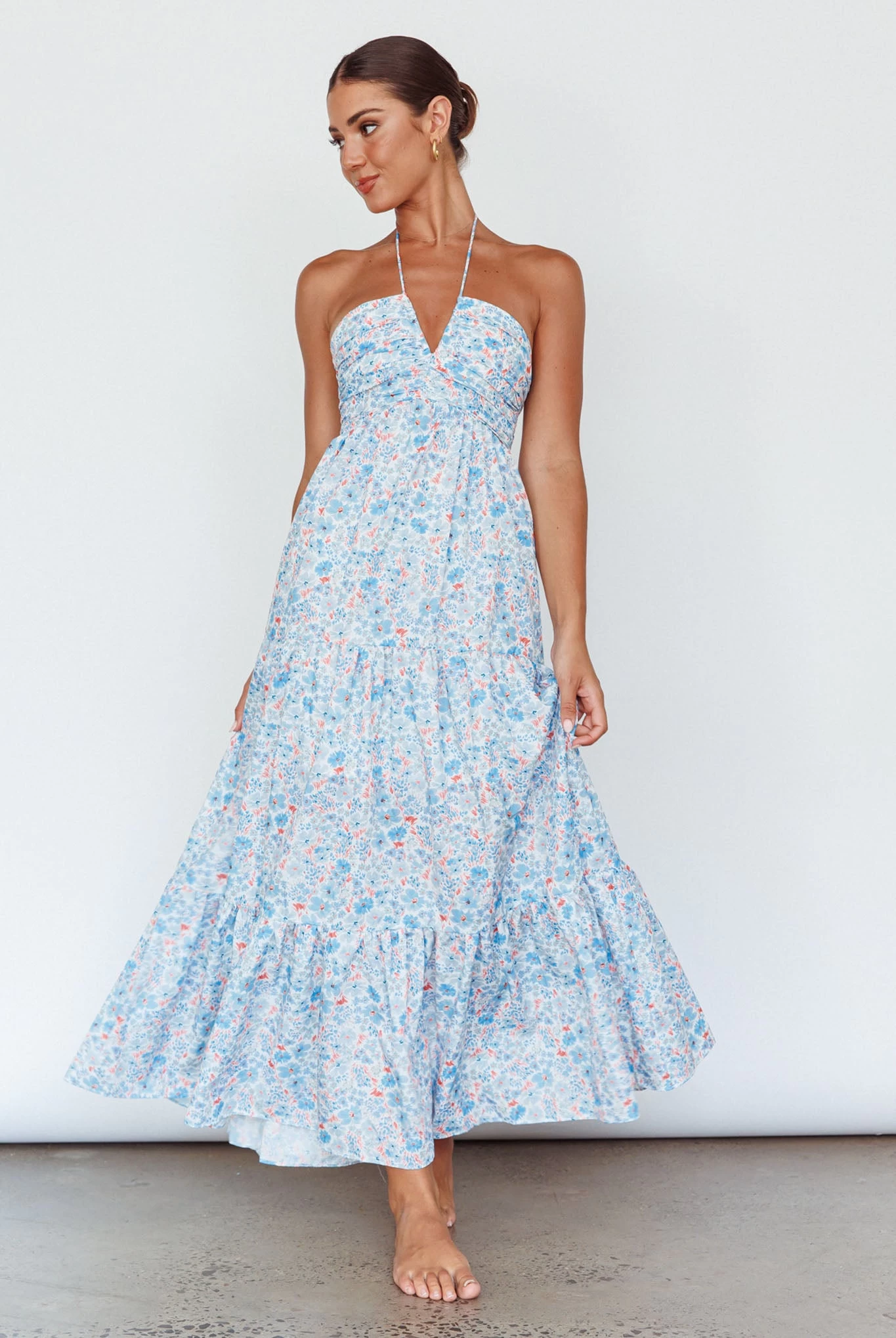 Asiah Halterneck Maxi Dress Flowers Blue - Image 5