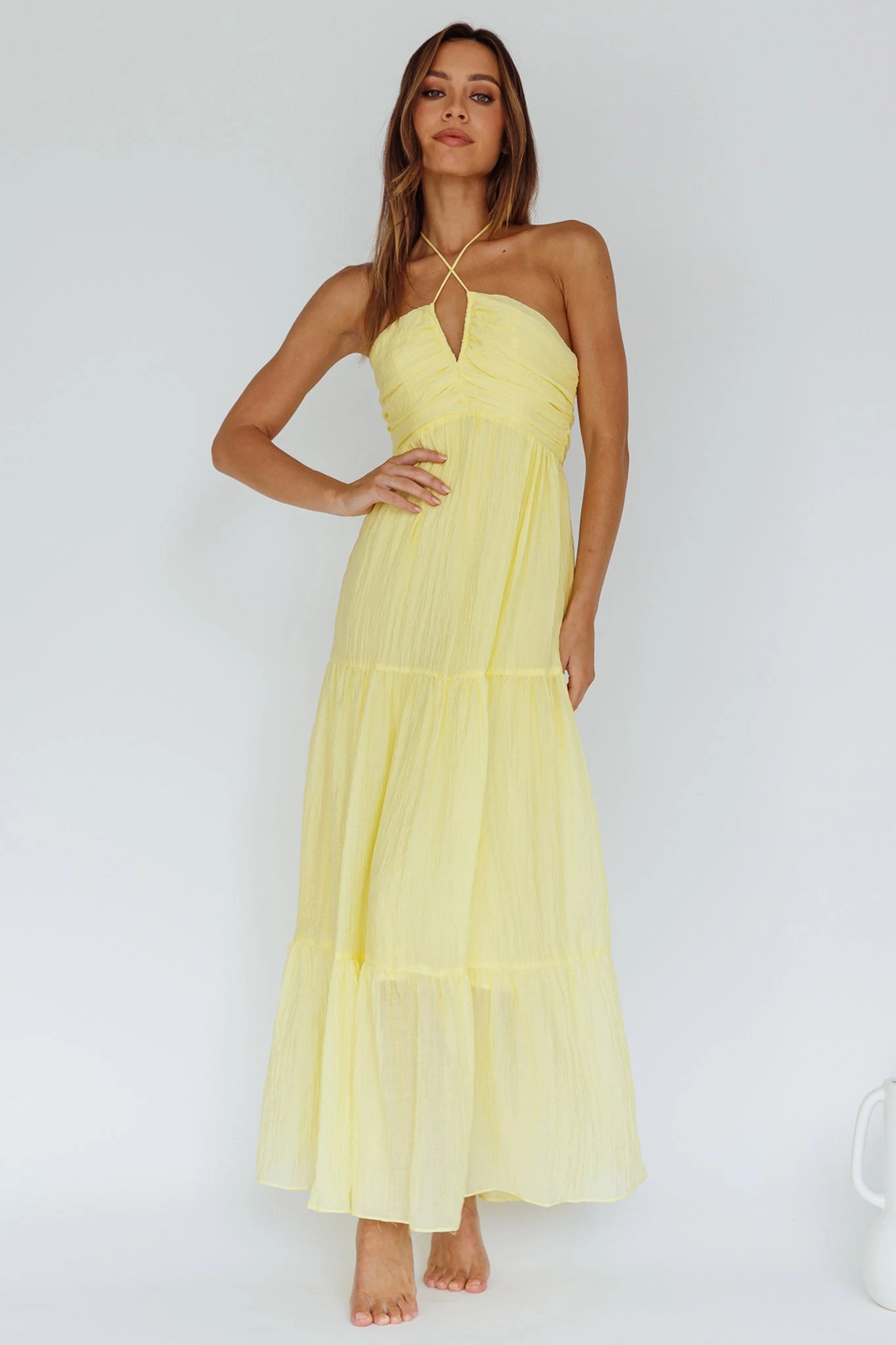 Asiah Halterneck Maxi Dress Lemon - Image 3