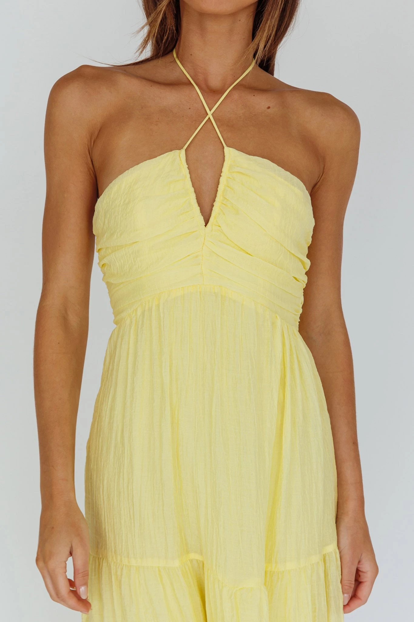 Asiah Halterneck Maxi Dress Lemon - Image 4