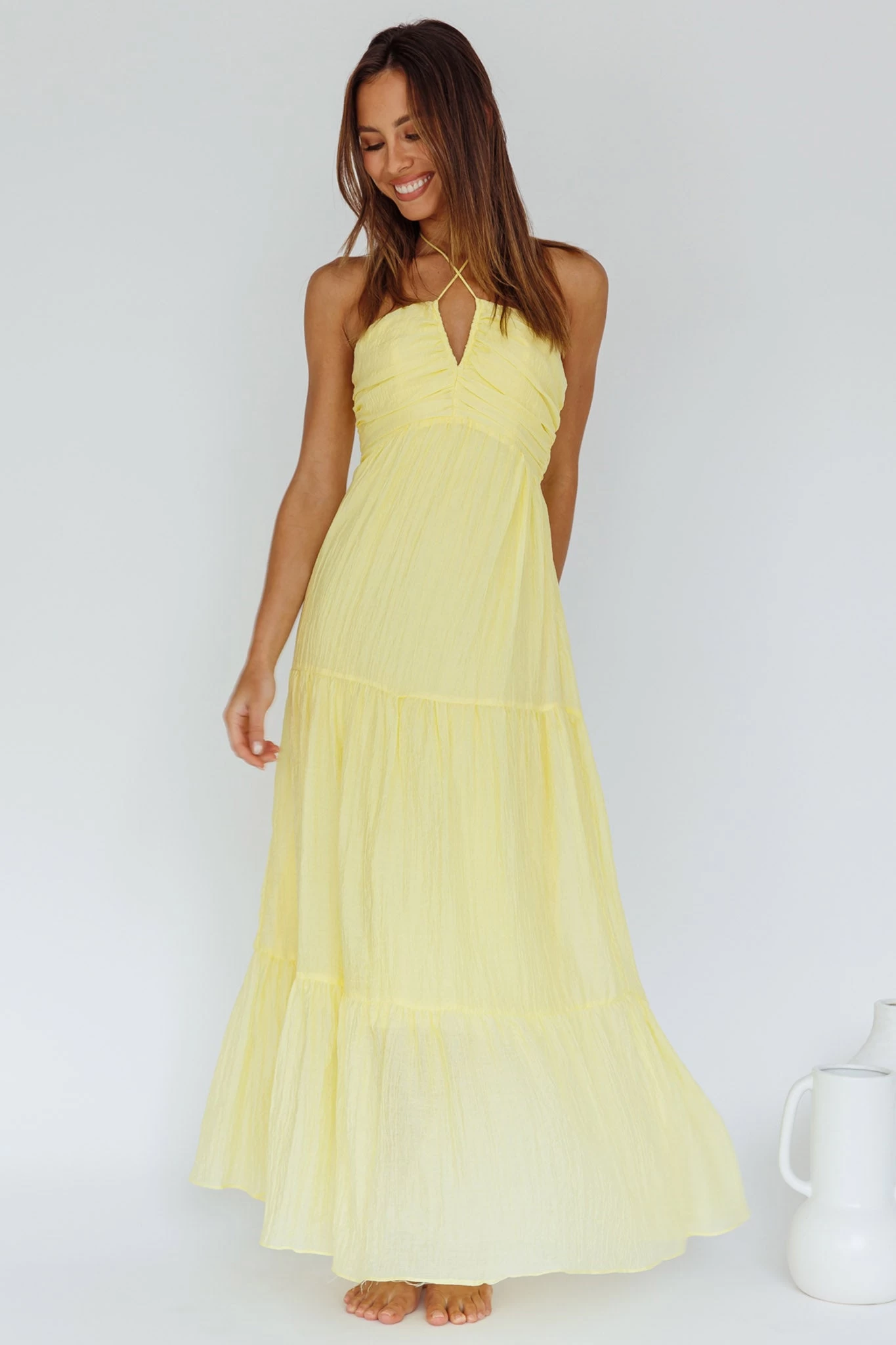 Asiah Halterneck Maxi Dress Lemon - Image 5