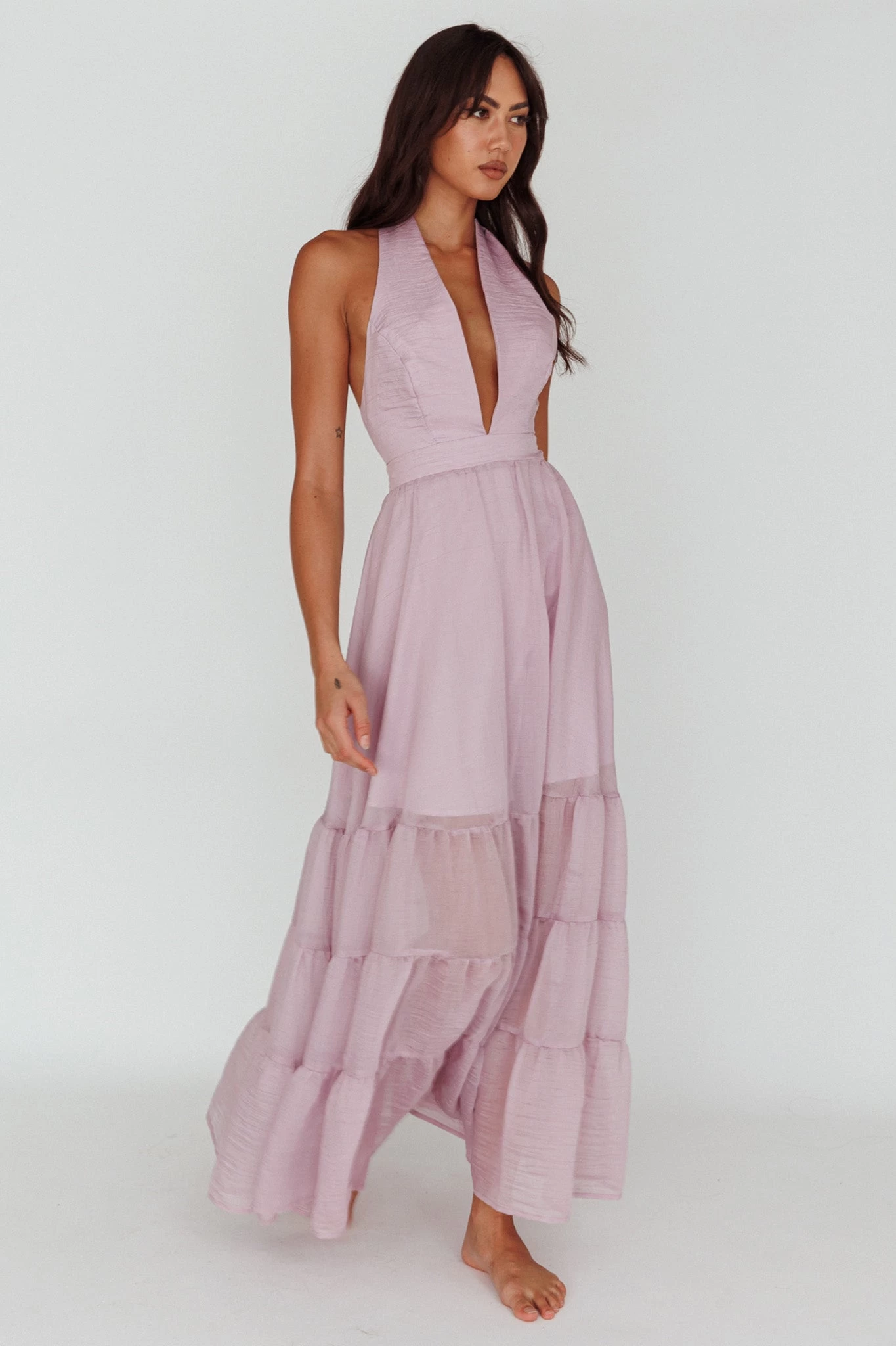 Jalisco Sun Halterneck Maxi Dress Lilac - Image 3