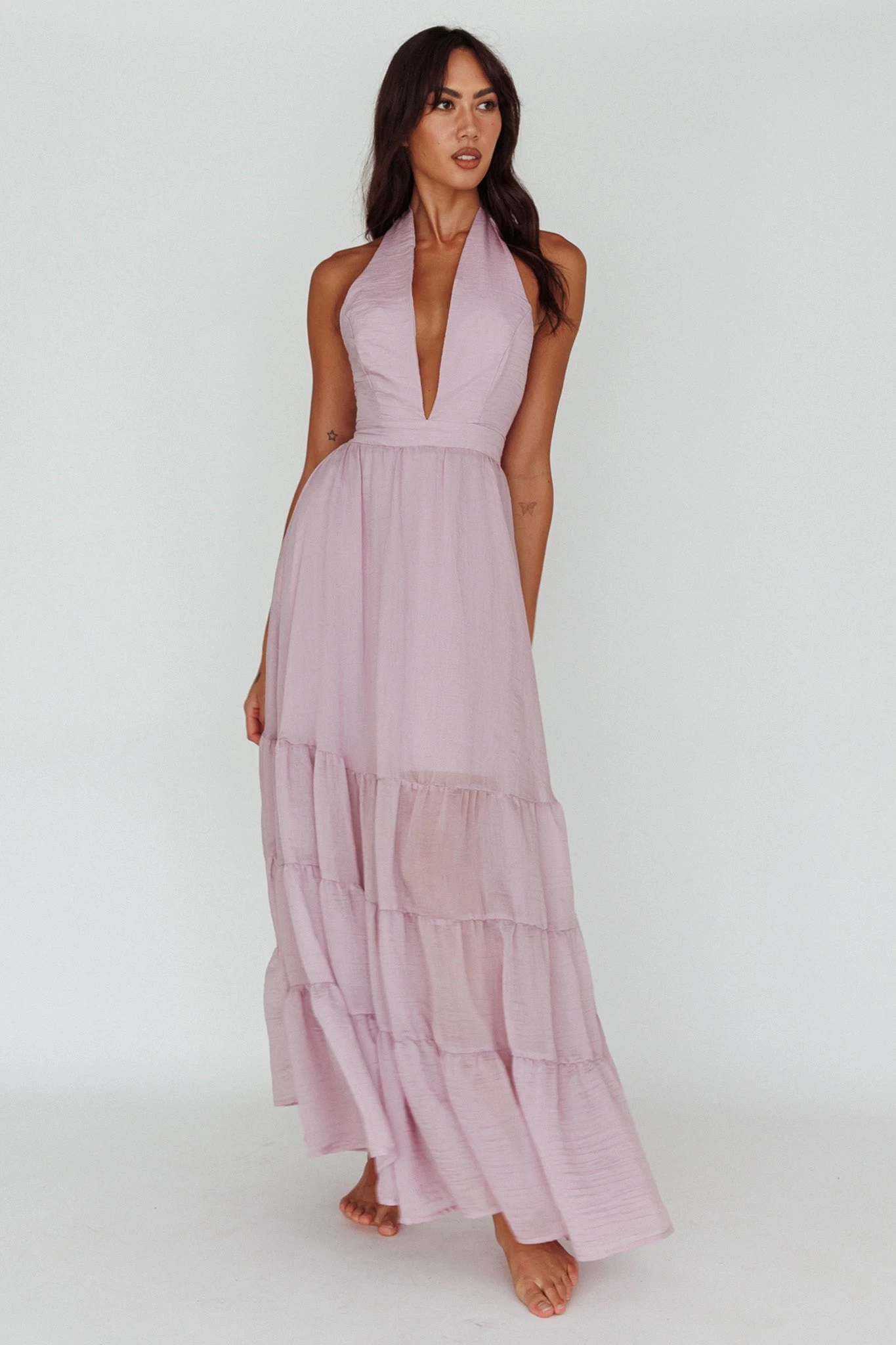 Jalisco Sun Halterneck Maxi Dress Lilac - Image 5