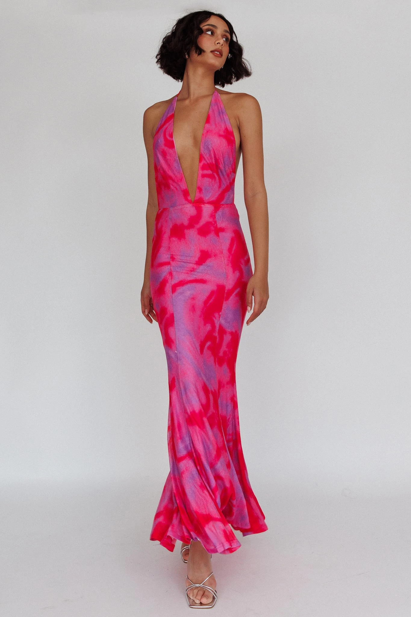 Mayah Halterneck Maxi Dress Printed Hot Pink - Image 3