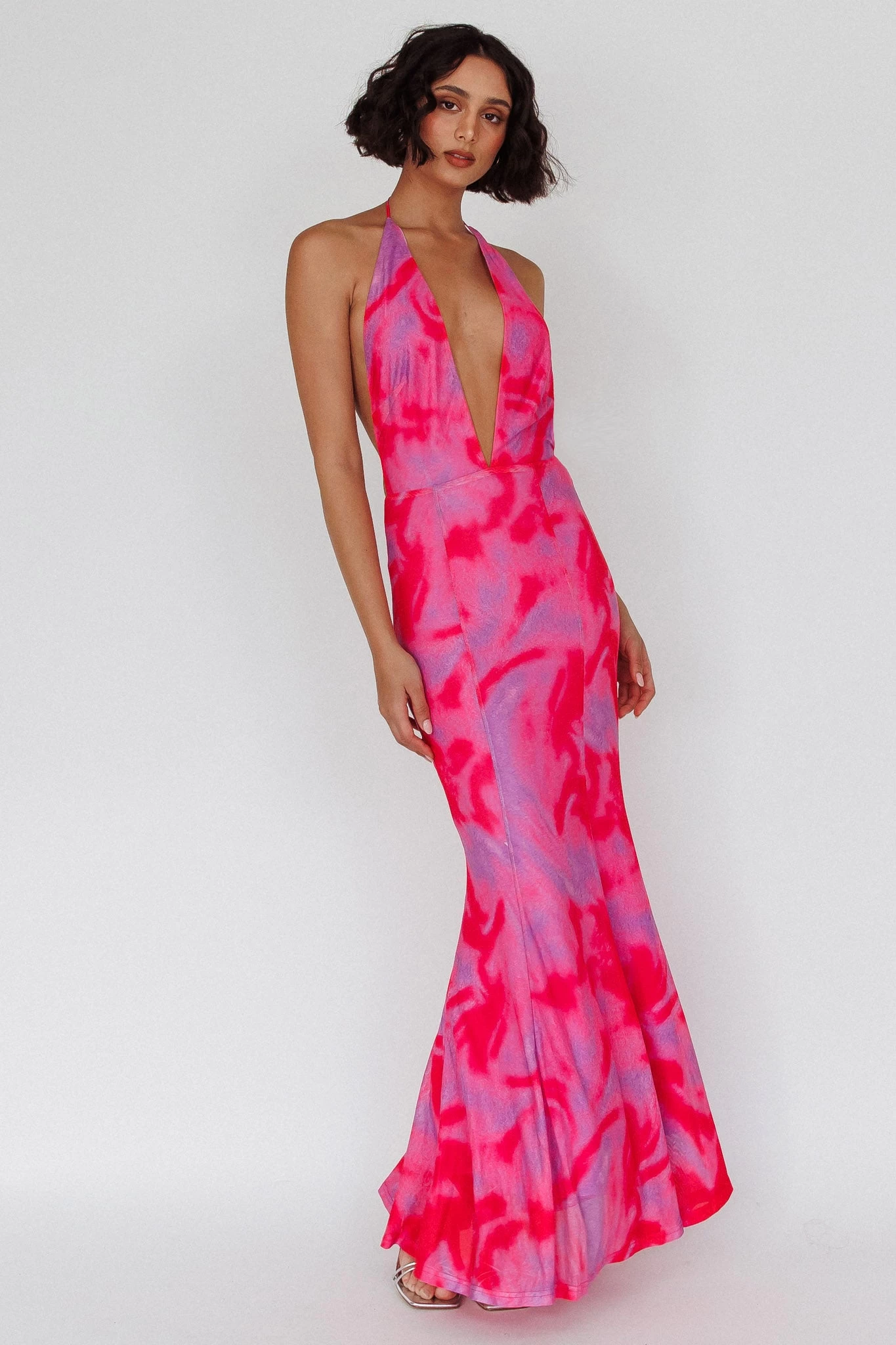 Mayah Halterneck Maxi Dress Printed Hot Pink - Image 5