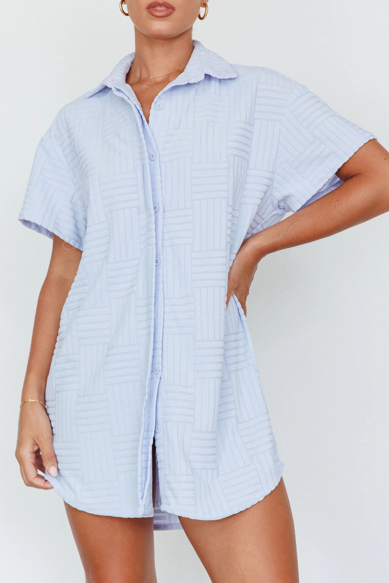 Sun Time Textured Shirt Dress Blue - Image 4