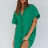 Sun Time Textured Shirt Dress Green