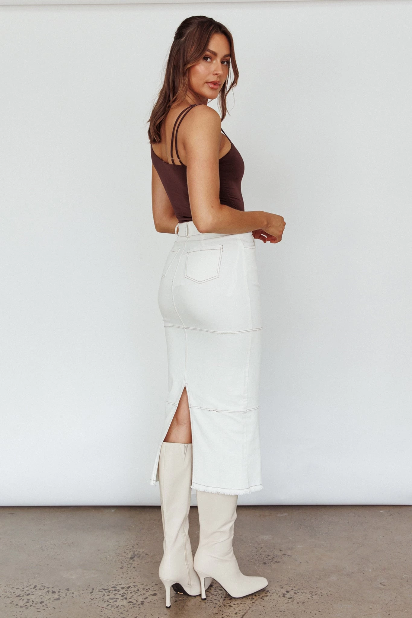 Thalia Pocket Midi Skirt White - Image 2
