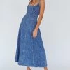 Northern Sky Fringe Trim Midi Dress Dark Blue