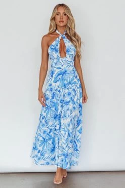Bondi Keyhole Bust Maxi Dress Floral Blue