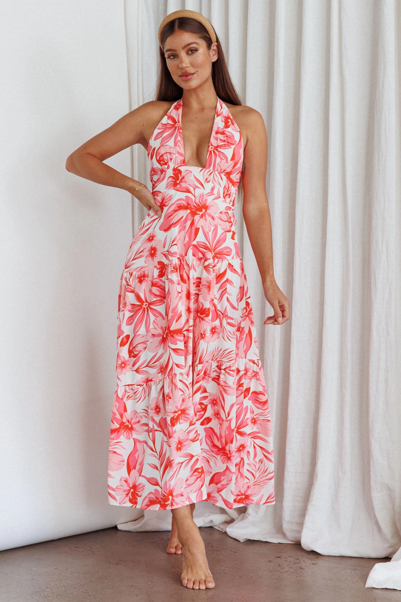 Bondi Keyhole Bust Maxi Dress Floral Pink - Image 3