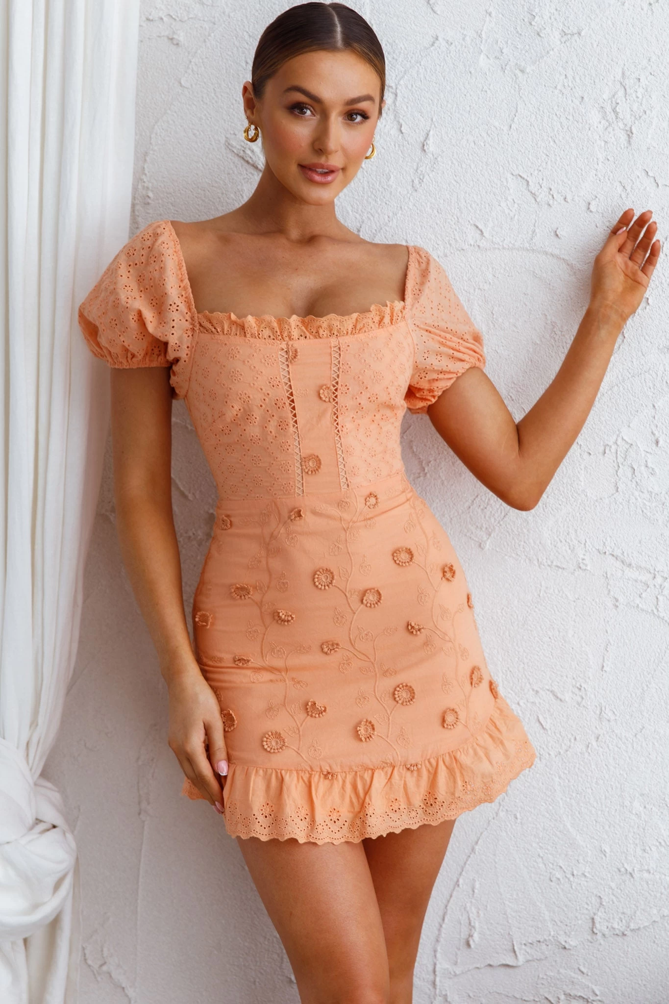 Bliss Moment Lace-Up Back Mini Dress Apricot - Image 4