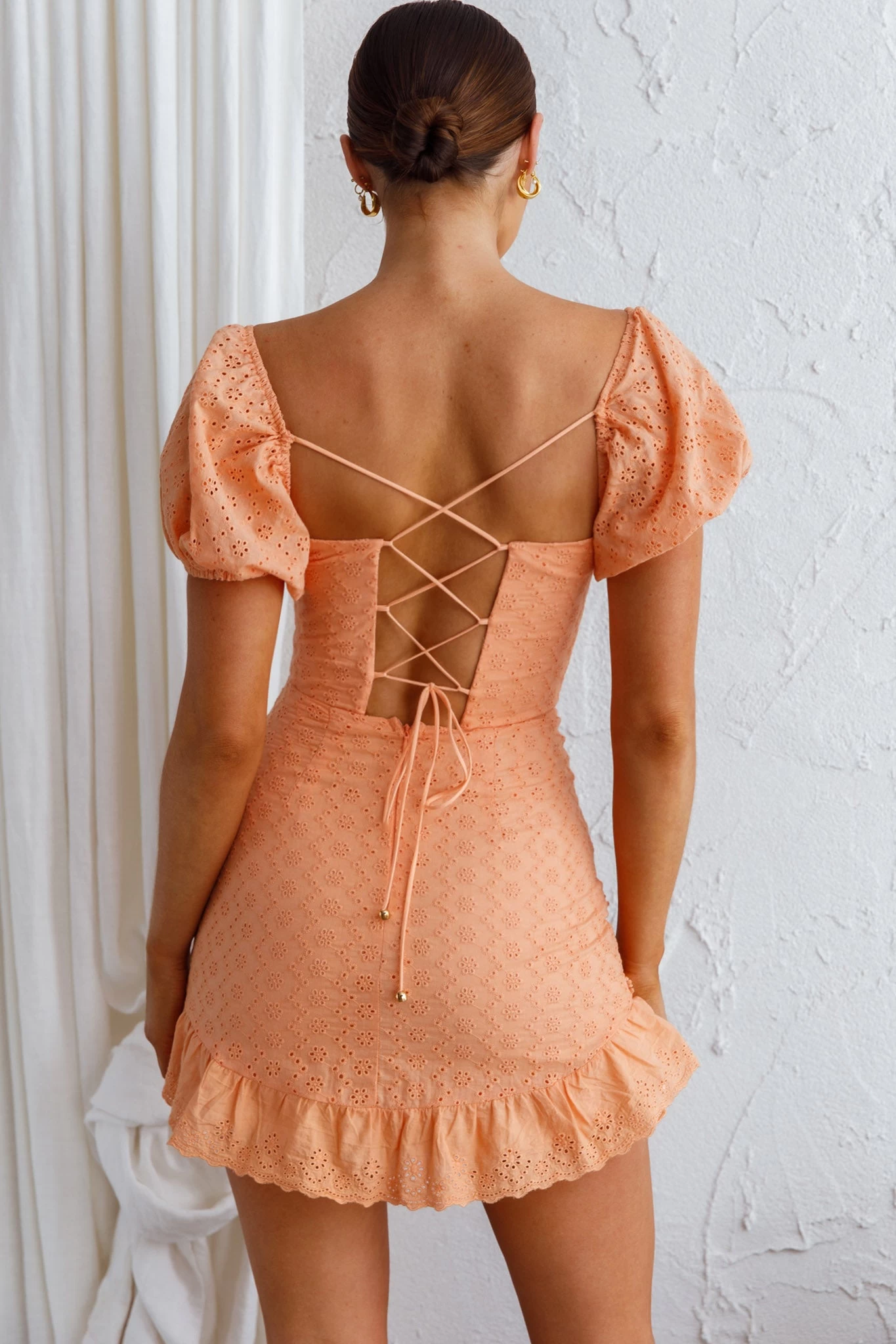 Bliss Moment Lace-Up Back Mini Dress Apricot - Image 6