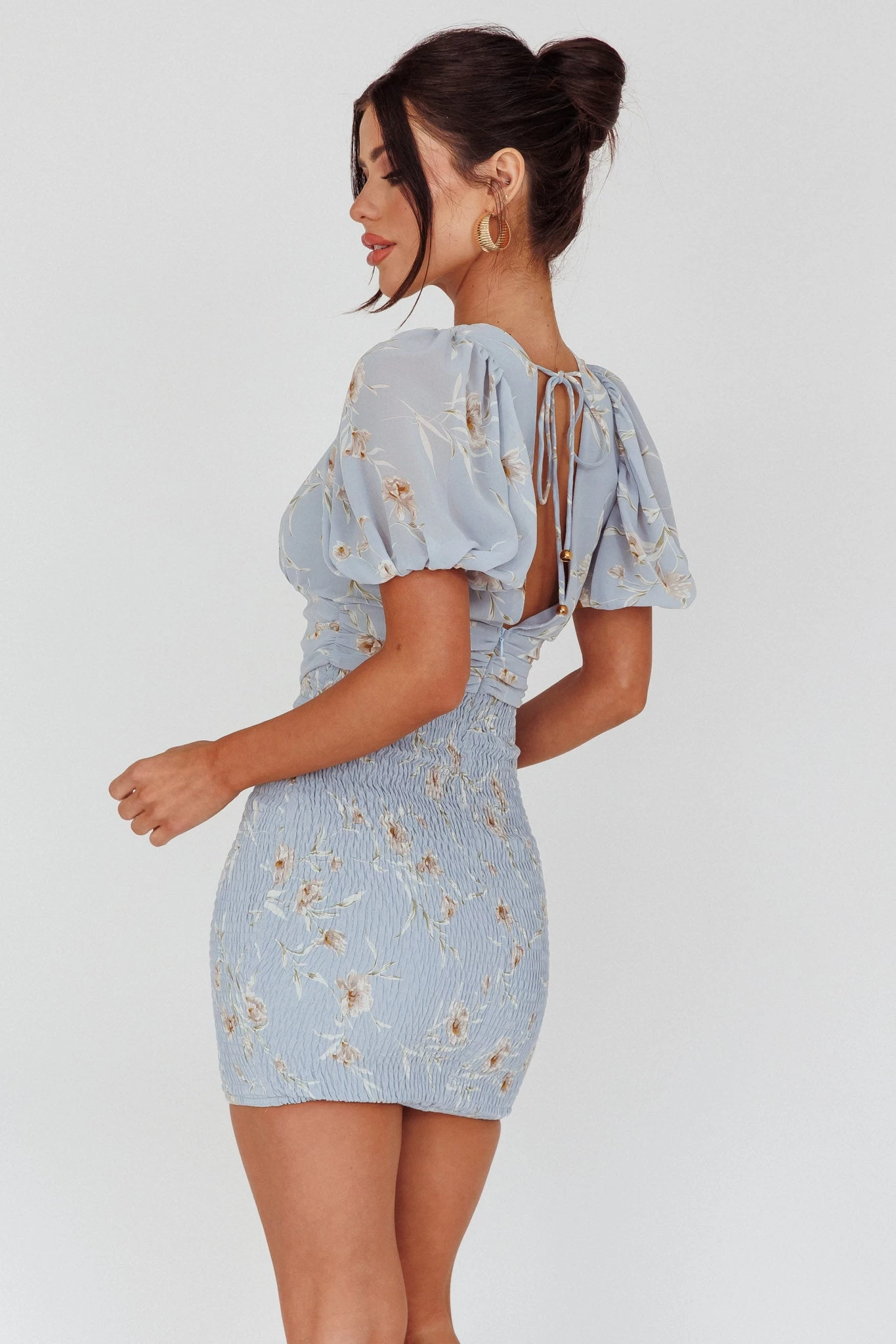La Nena Shirred Mini Dress Floral Blue - Image 2