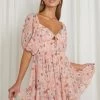 Vista Del Mar Tied Bust Mini Dress Floral Pink