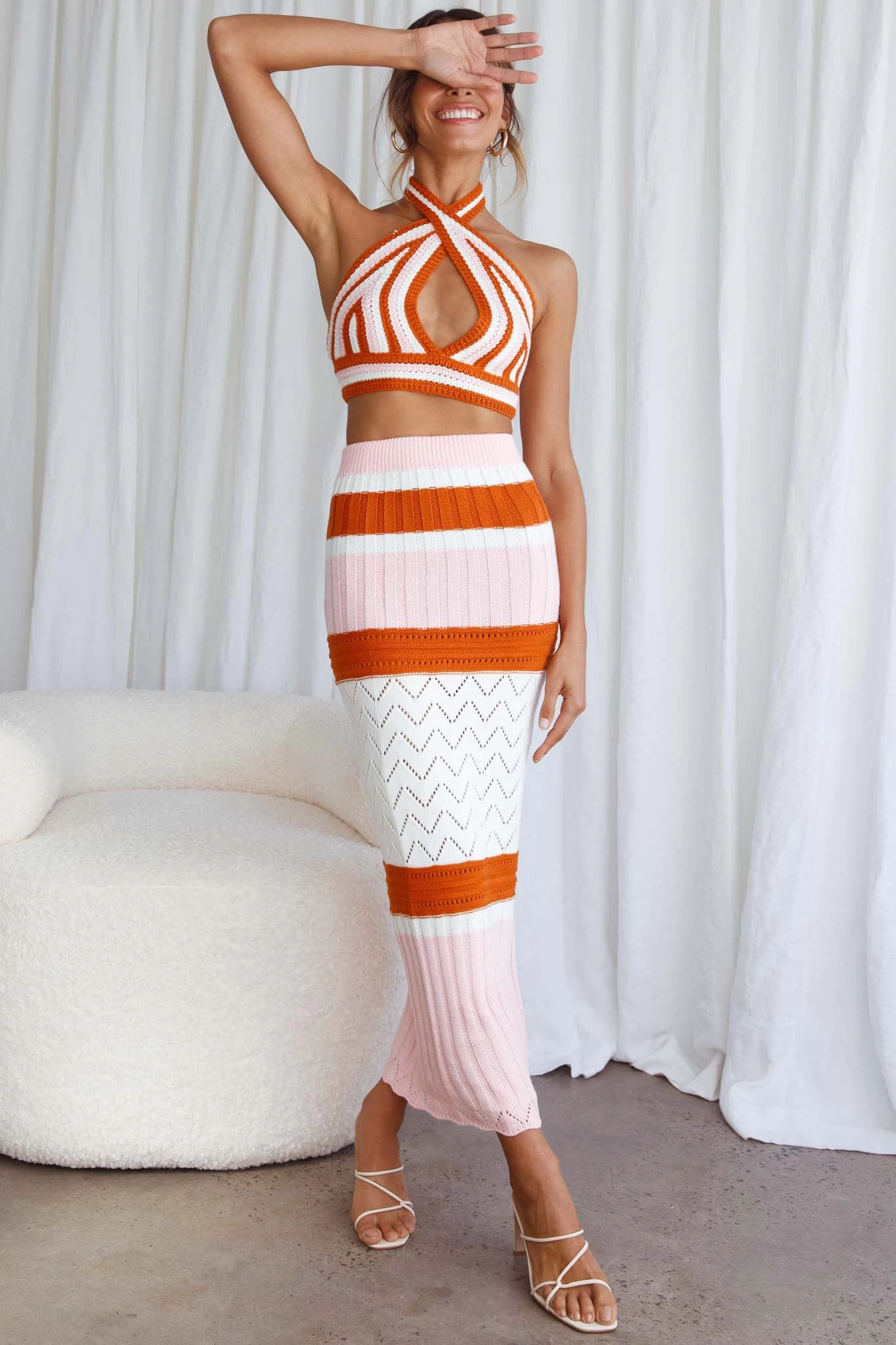 Higher Love Knit Maxi Skirt Striped Orange - Image 6