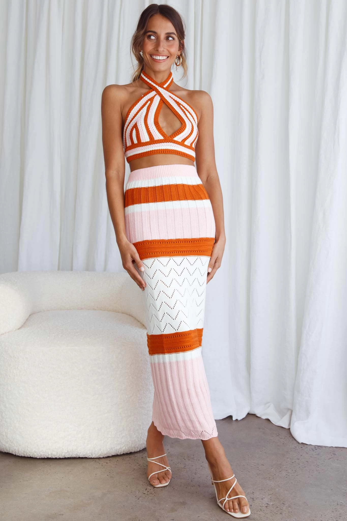Higher Love Knit Maxi Skirt Striped Orange - Image 7