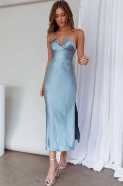 Ma Jolie Strapless Midi Dress Blue