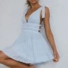 Summer Lovin' V-Neckline Eyelet Mini Dress Steel Blue