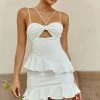 Moment Of Truth String-Tie Ruffle Trim Mini Dress White