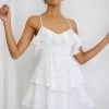 Tameka Ruffle Trim Layered Hem Eyelet Dress White
