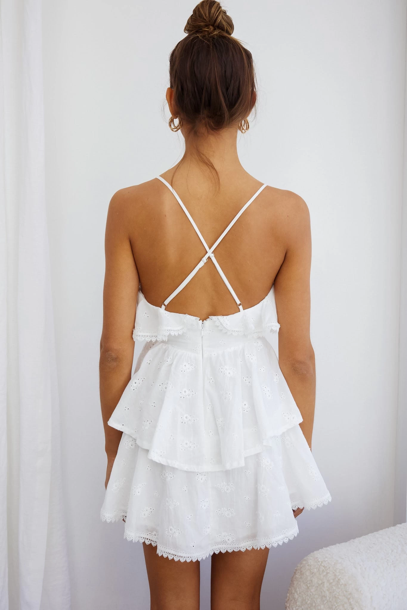 Tameka Ruffle Trim Layered Hem Eyelet Dress White - Image 2