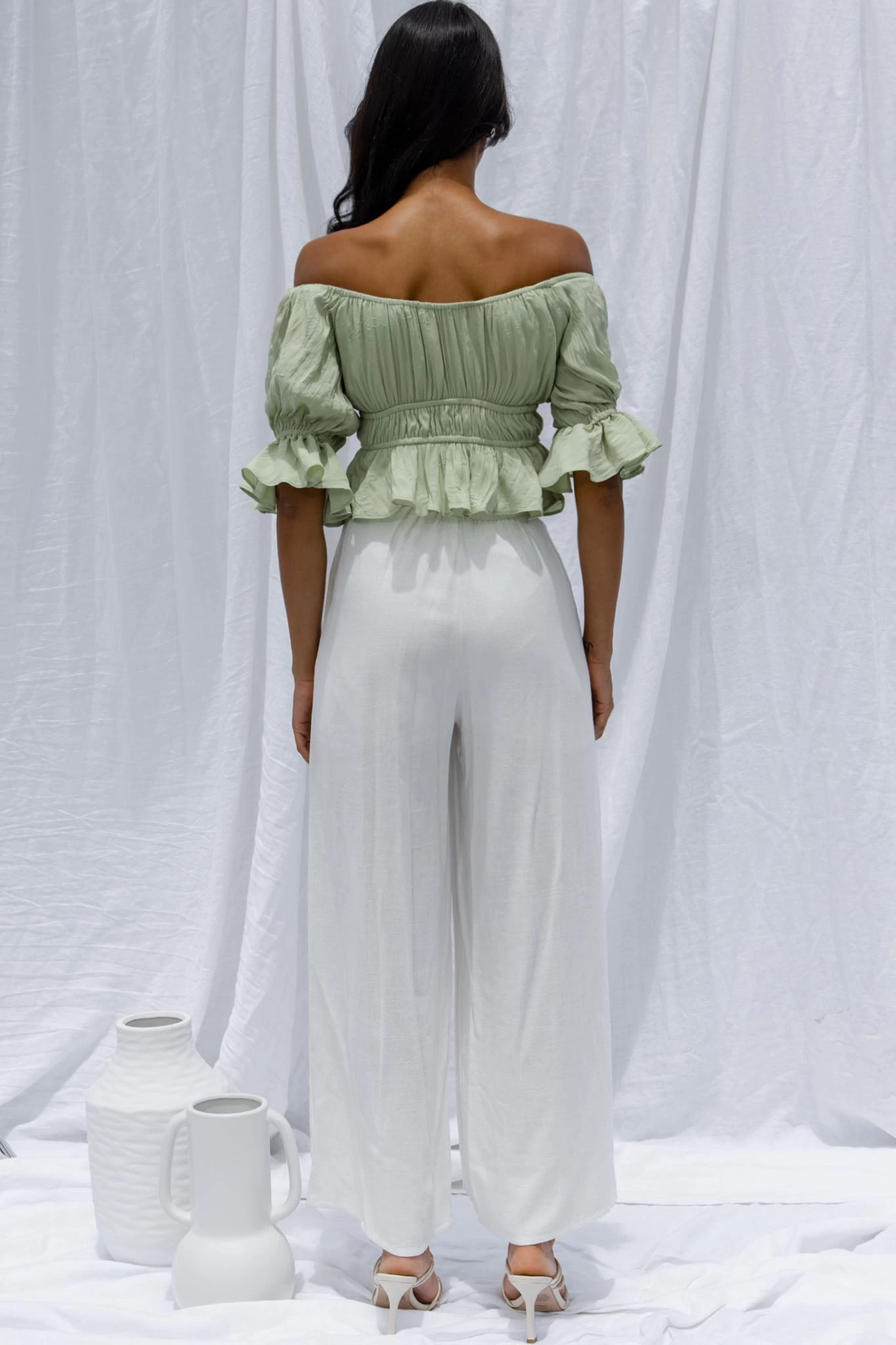 La Romana High Waisted Wide Leg Pants White - Image 2