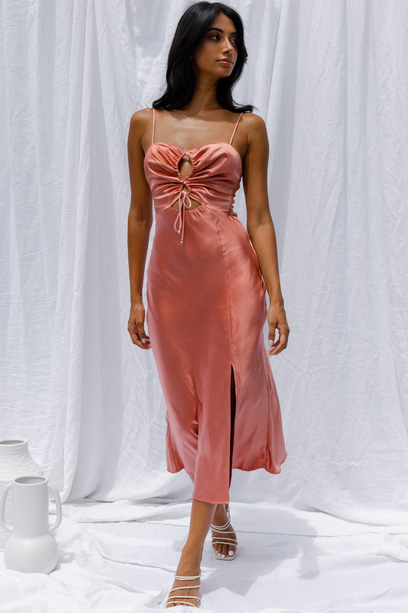 Date Night Drawstring Bust Midi Dress Rose - Image 8